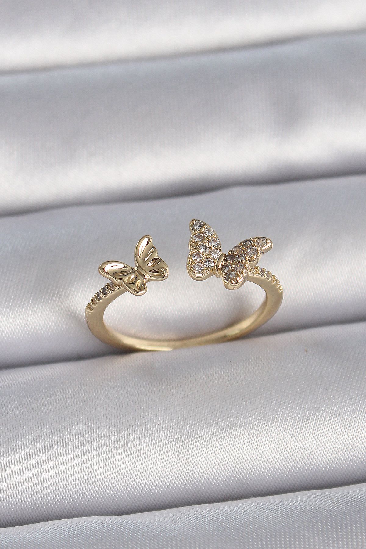 Angel Of Life Pirinç Gold Renk Ayarlanabilir Zirkon Taşlı Kelebek Model Kadın Yüzük - TJ-BYK3374