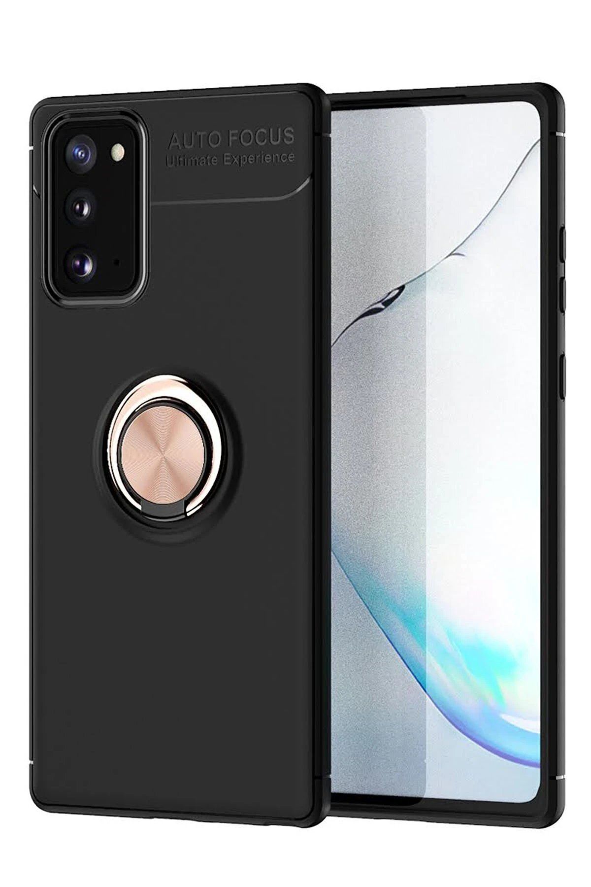 CepteToptan Newface Samsung Galaxy Note 20 Kılıf Range Yüzüklü Silikon - Siyah-Gold