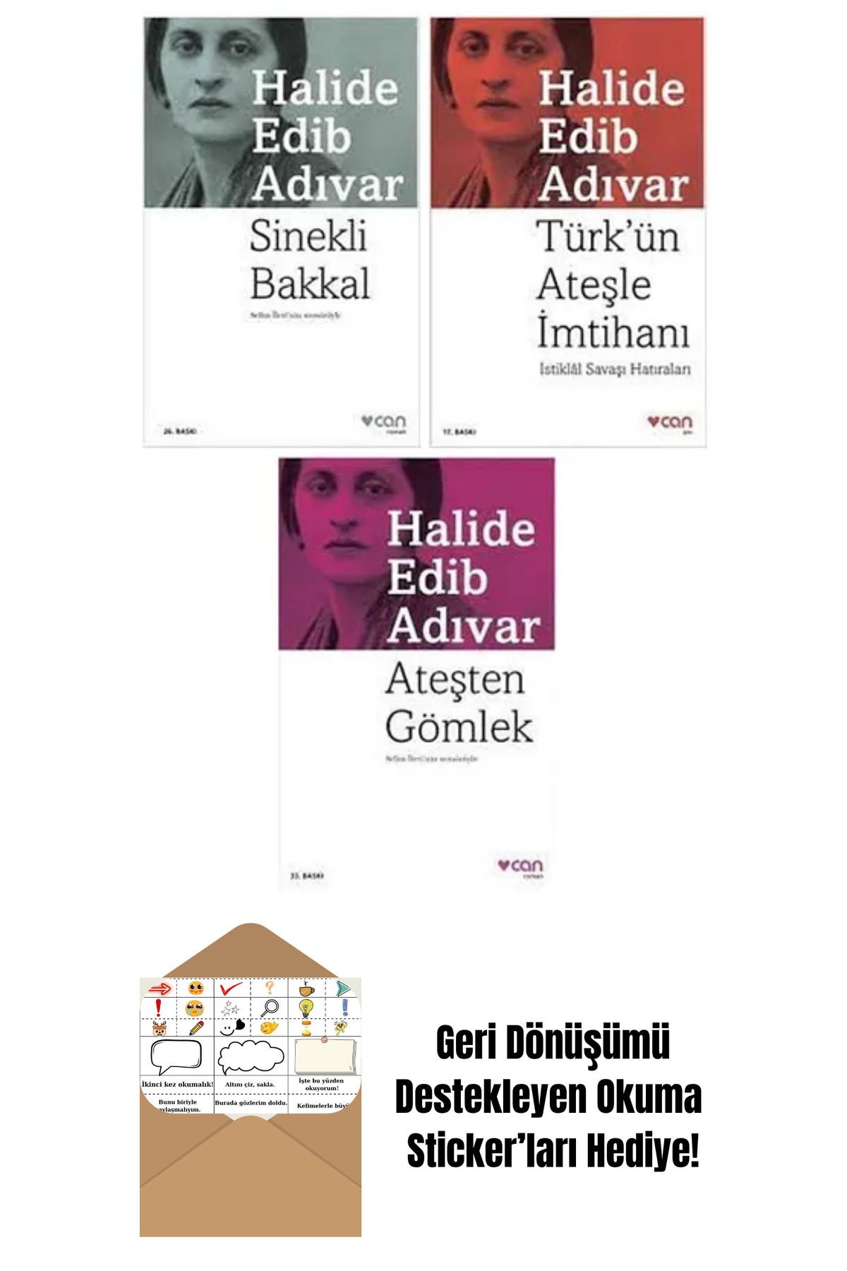 Can Yayınları Halide Edib Adıvar - 3 Kitap Set + Okuma Sticker'ları