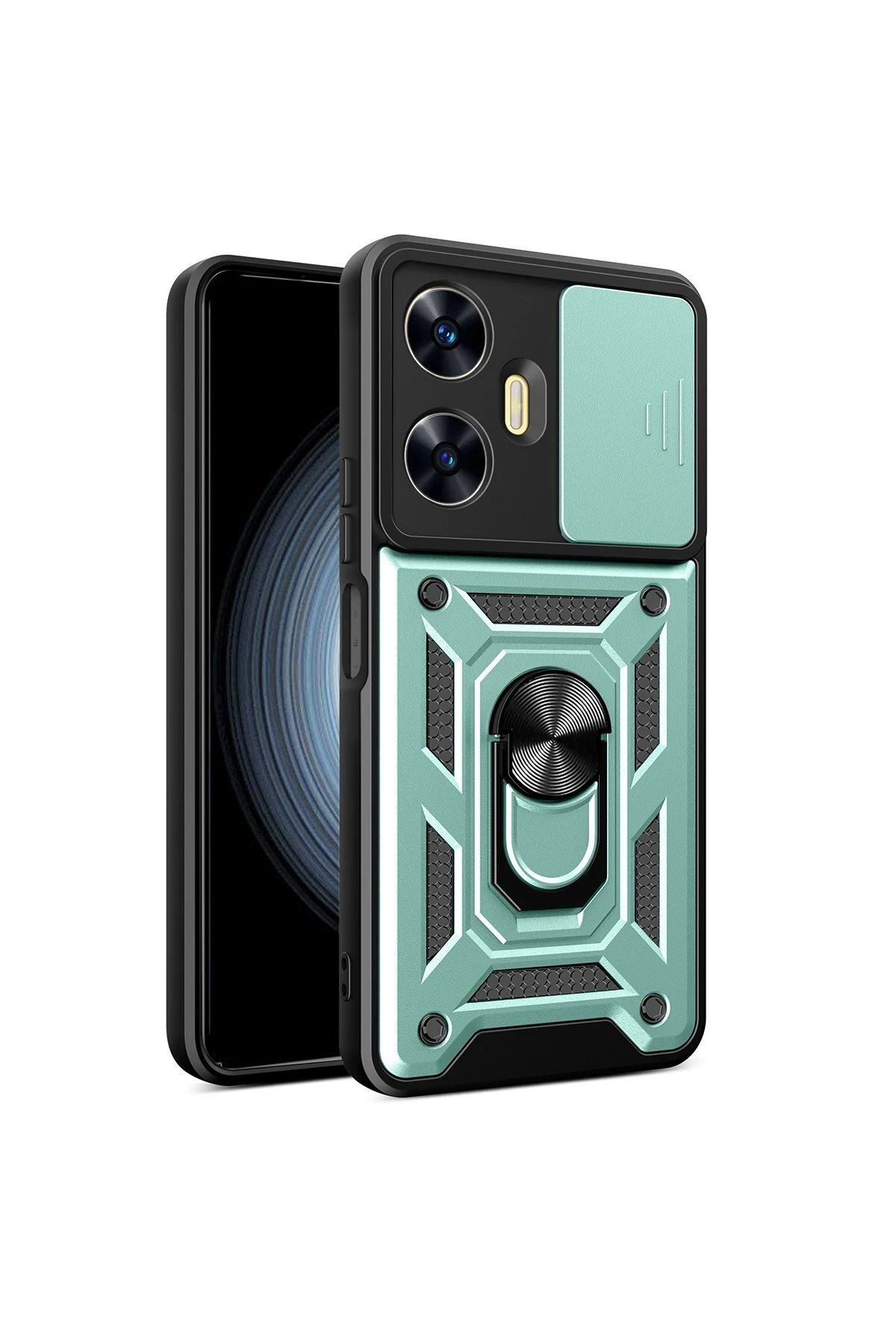 nerede bulurum Newface Realme C55 Kılıf Pars Lens Yüzüklü Silikon - Yeşil