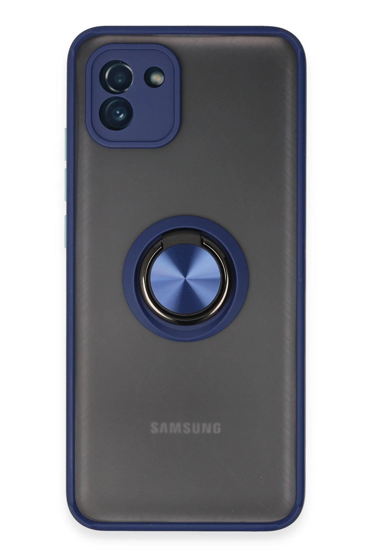 CepteToptan Newface Samsung Galaxy A03 Kılıf Montreal Yüzüklü Silikon Kapak - Lacivert