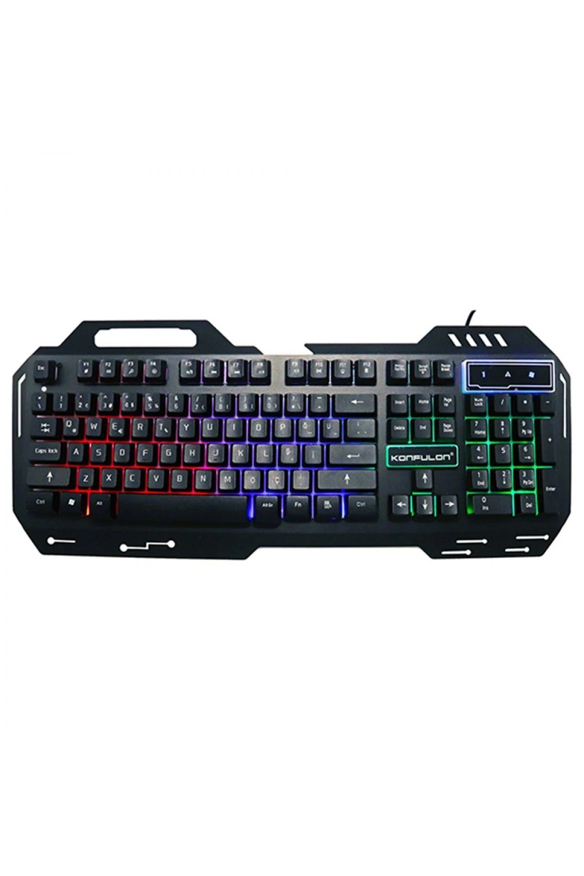 Toptan Bulurum Konfulon V1 RGB Işıklı Metal Yüzey Türkçe Q Kablolu Gaming Klavye