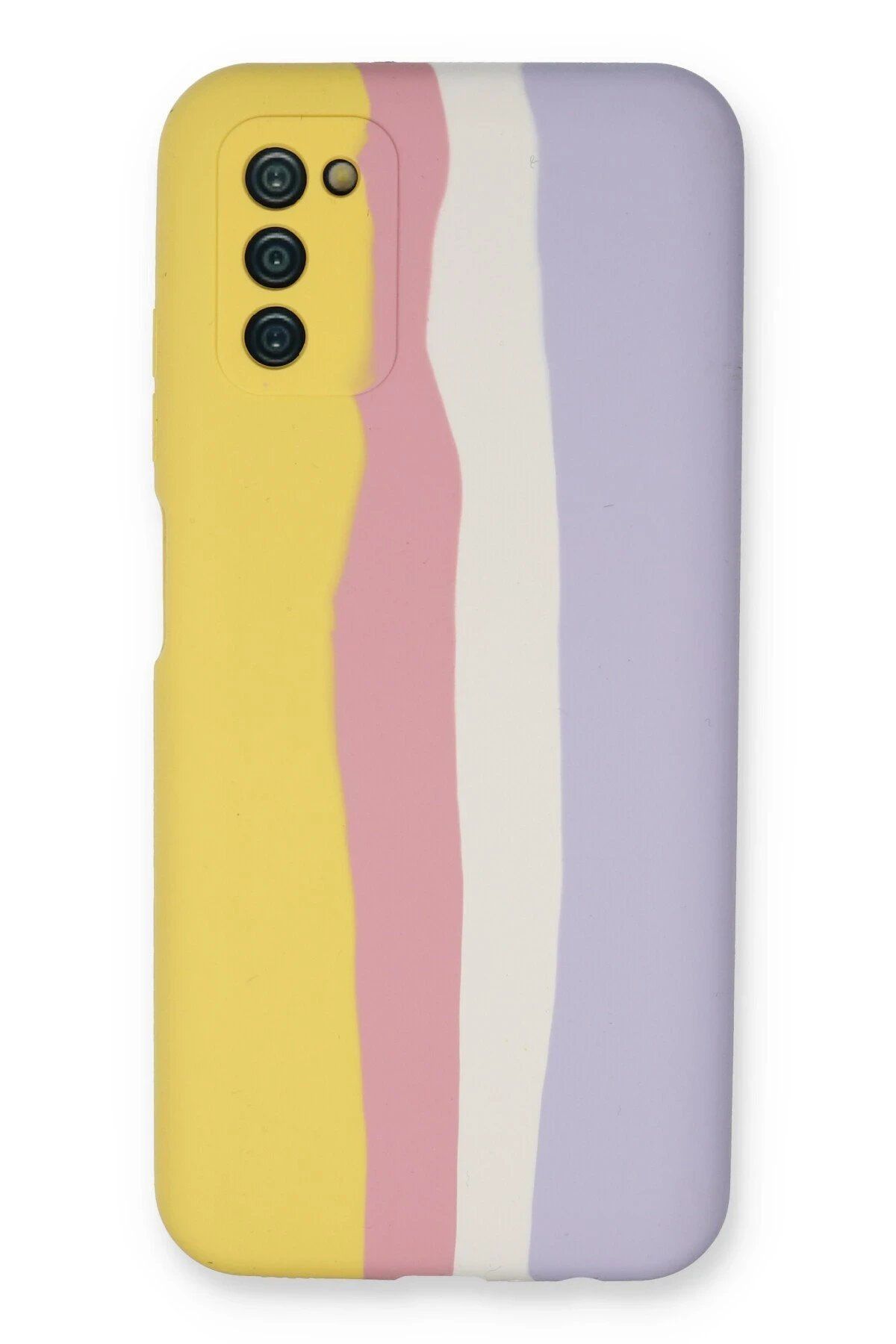 CepteToptan Newface Samsung Galaxy A03S Kılıf Ebruli Lansman Silikon - Sarı-Mavi