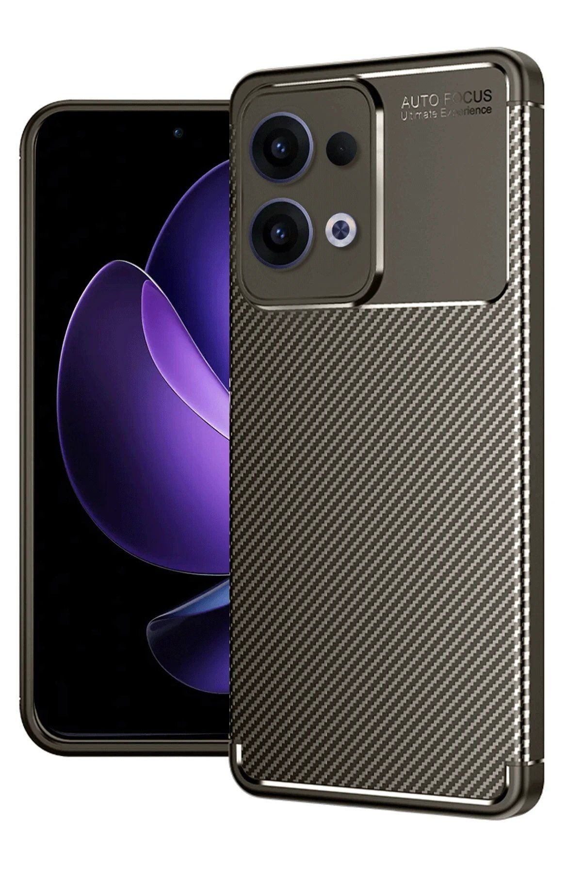 CepteToptan Newface Oppo Reno 13 Pro Kılıf Auto Focus Karbon Kapak - Kahverengi