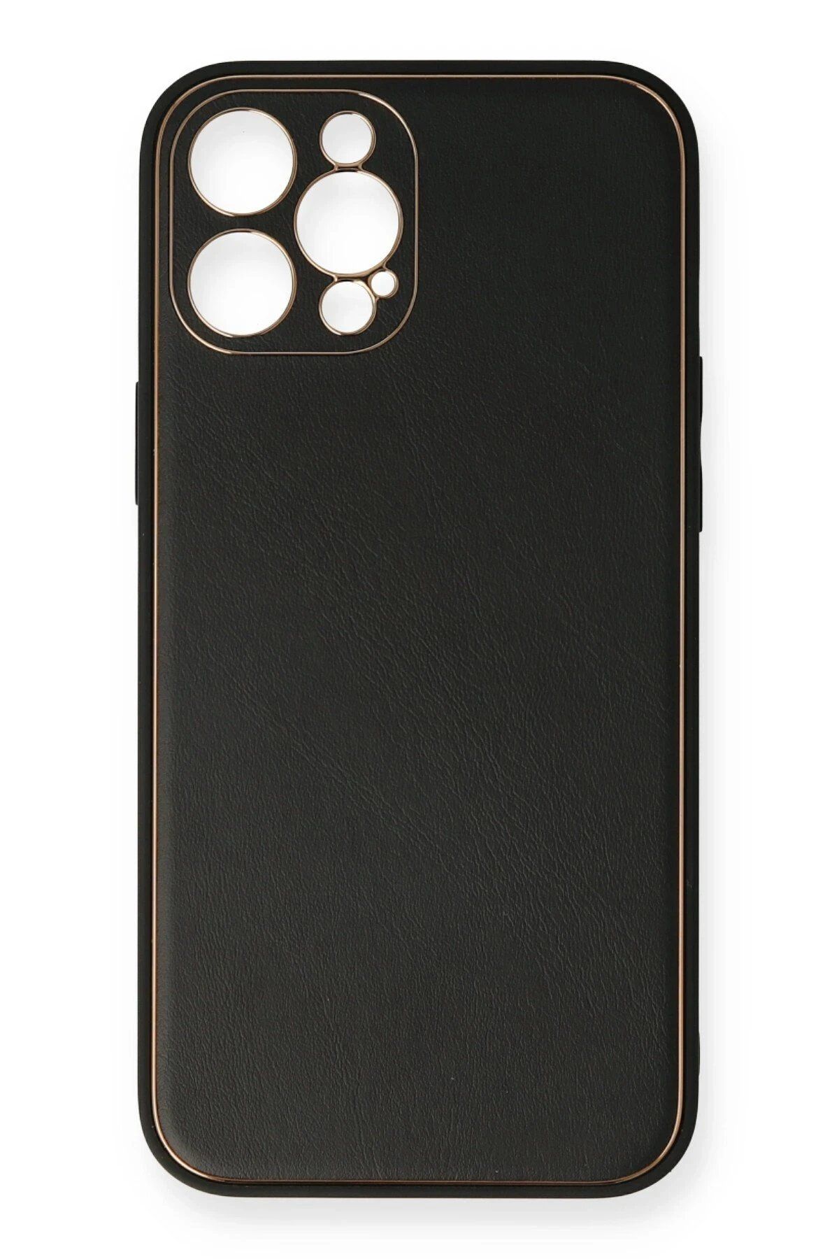 Toptan Bulurum Newface iPhone 12 Pro Kılıf Coco Deri Silikon Kapak - Siyah