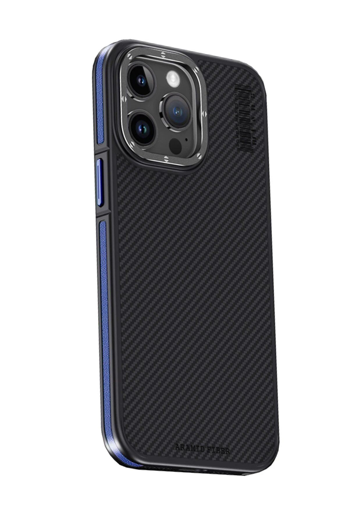 Joko iPhone 15 Pro Max Kılıf Aramid 600D Kevlar Karbon Fiber Magsafe Kapak - Lacivert