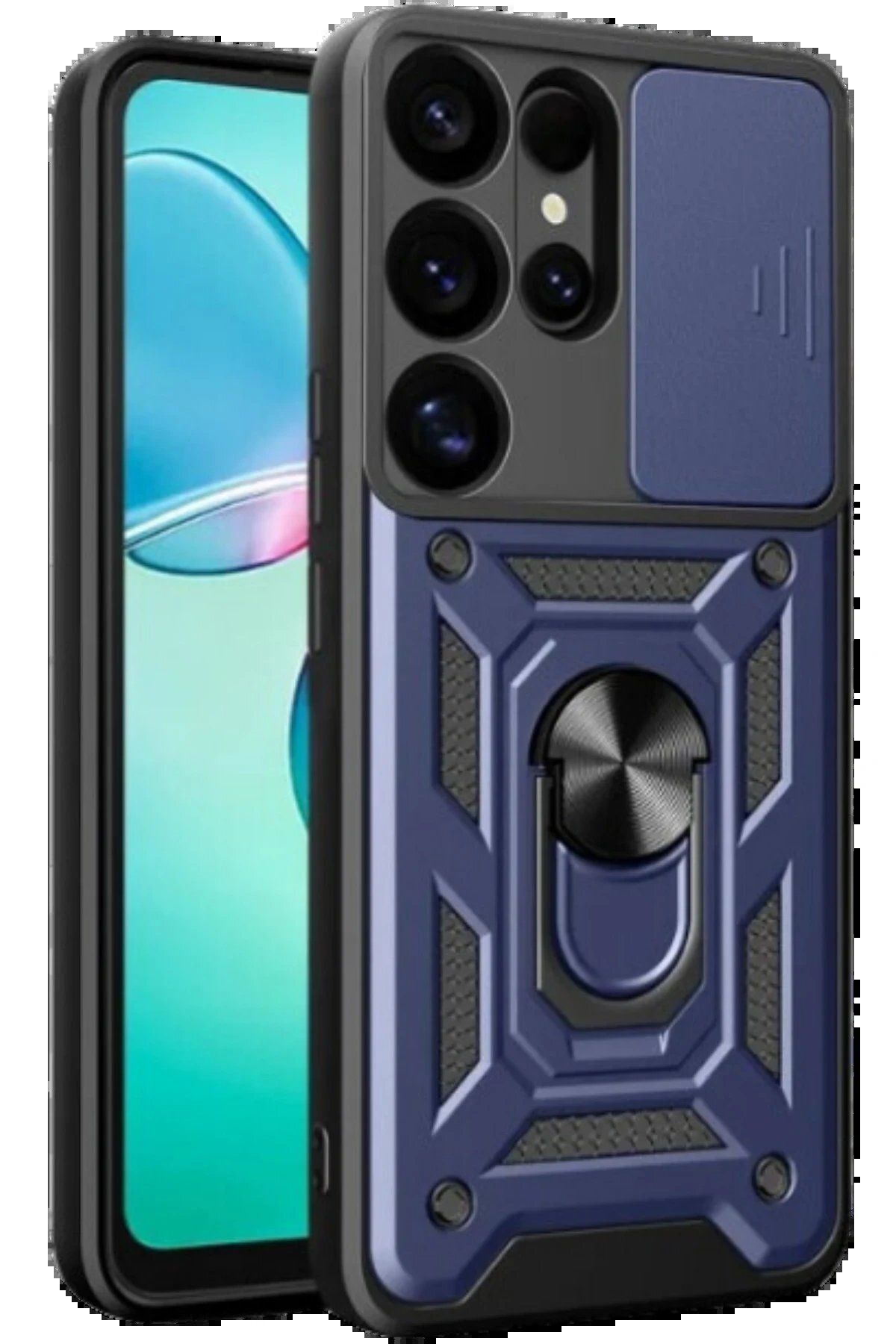 ENEFENDİ Newface Samsung Galaxy S25 Ultra Kılıf Pars Lens Yüzüklü Silikon - Lacivert