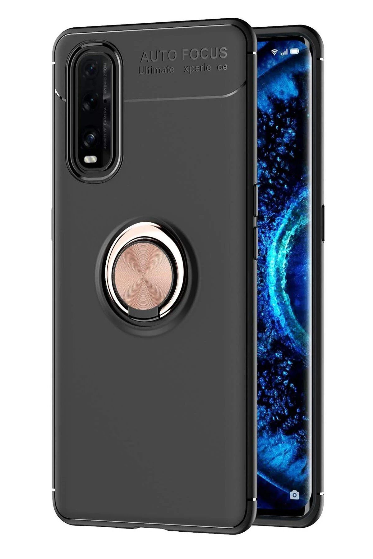 CepteToptan Newface Oppo Find X2 Kılıf Range Yüzüklü Silikon - Siyah-Gold