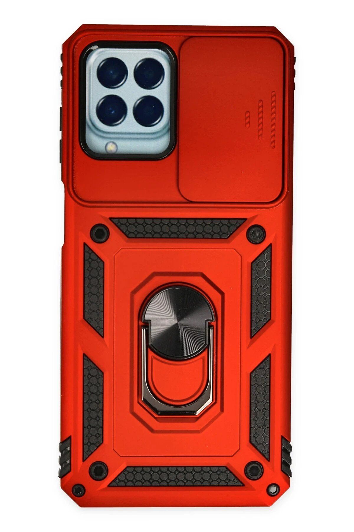 CepteToptan Newface Samsung Galaxy M33 Kılıf Pars Lens Yüzüklü Silikon - Kırmızı