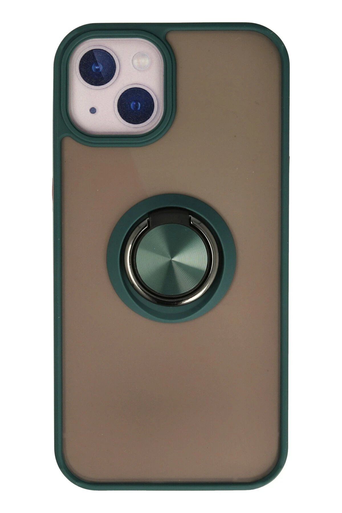 CepteToptan Newface iPhone 15 Kılıf Montreal Yüzüklü Silikon Kapak - Yeşil