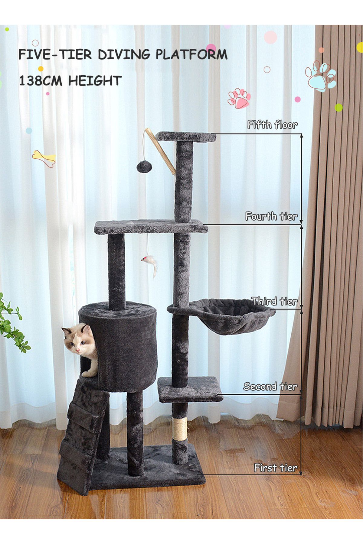 KidLe-Cat Tree Multi-Level Cat Condo with Scratching Posts 3