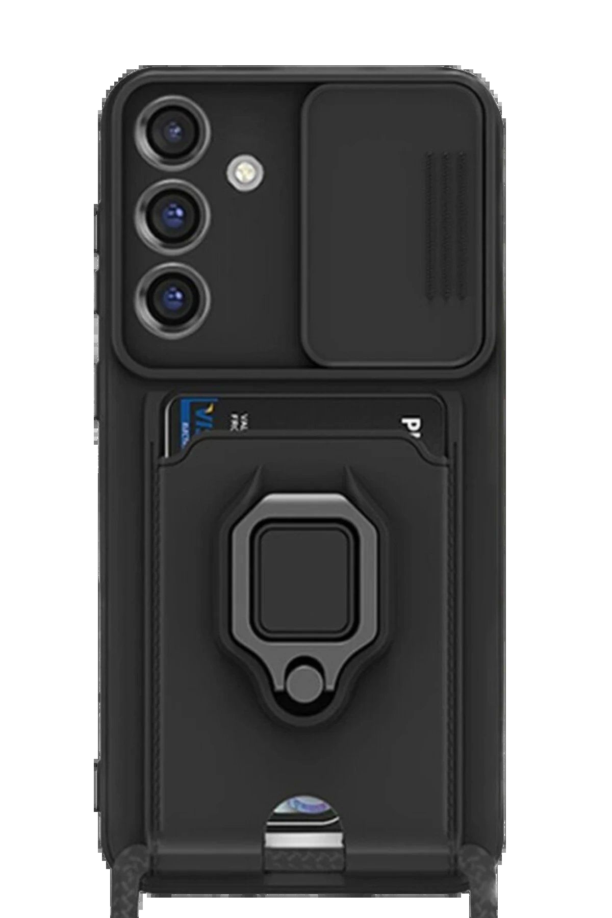 CepteToptan Newface Samsung Galaxy S25 Plus Kılıf Zuma Kartvizitli Yüzüklü Silikon - Siyah
