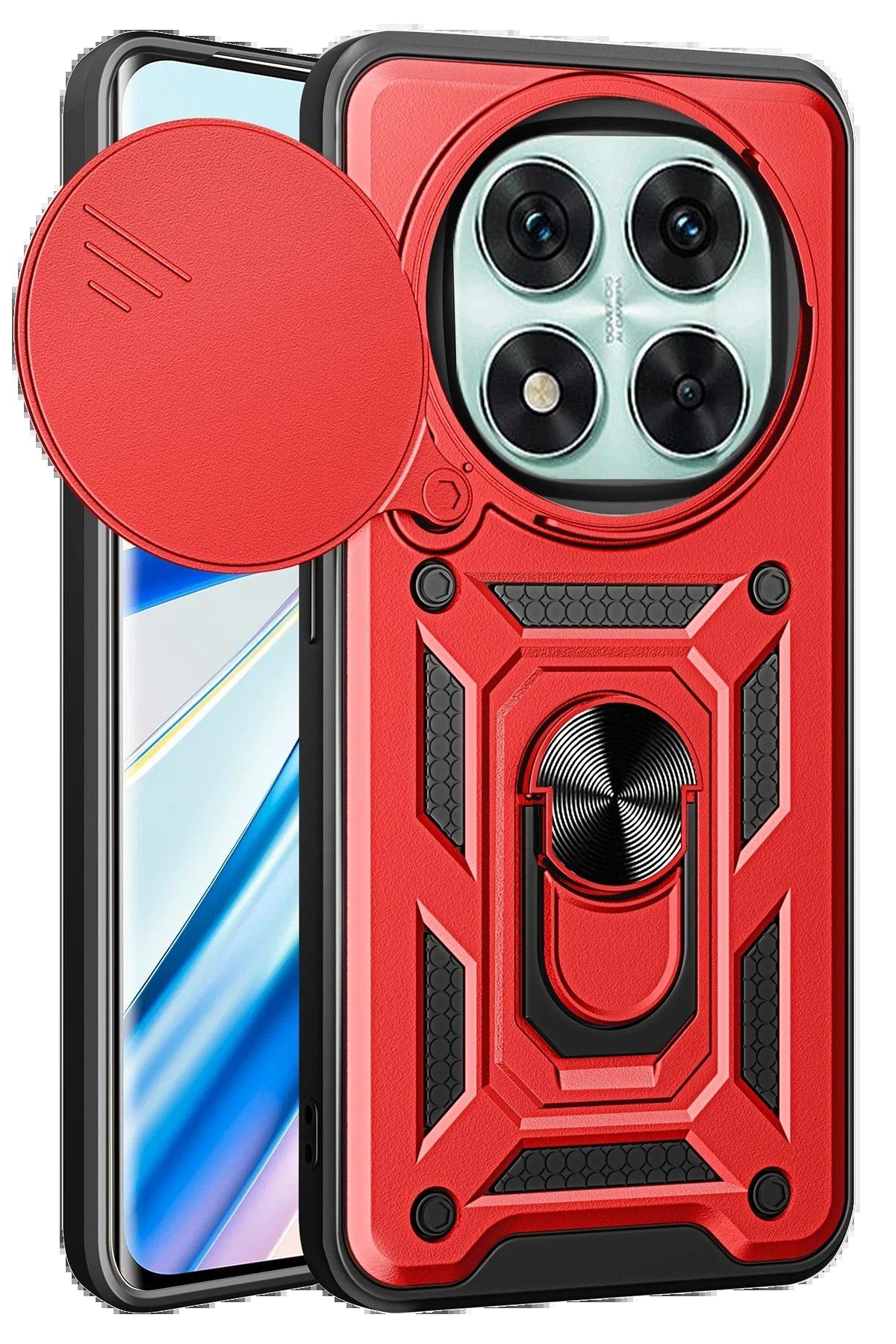 CepteToptan Newface Xiaomi Redmi Note 14 Pro 5G Kılıf Pars Lens Yüzüklü Silikon - Kırmızı
