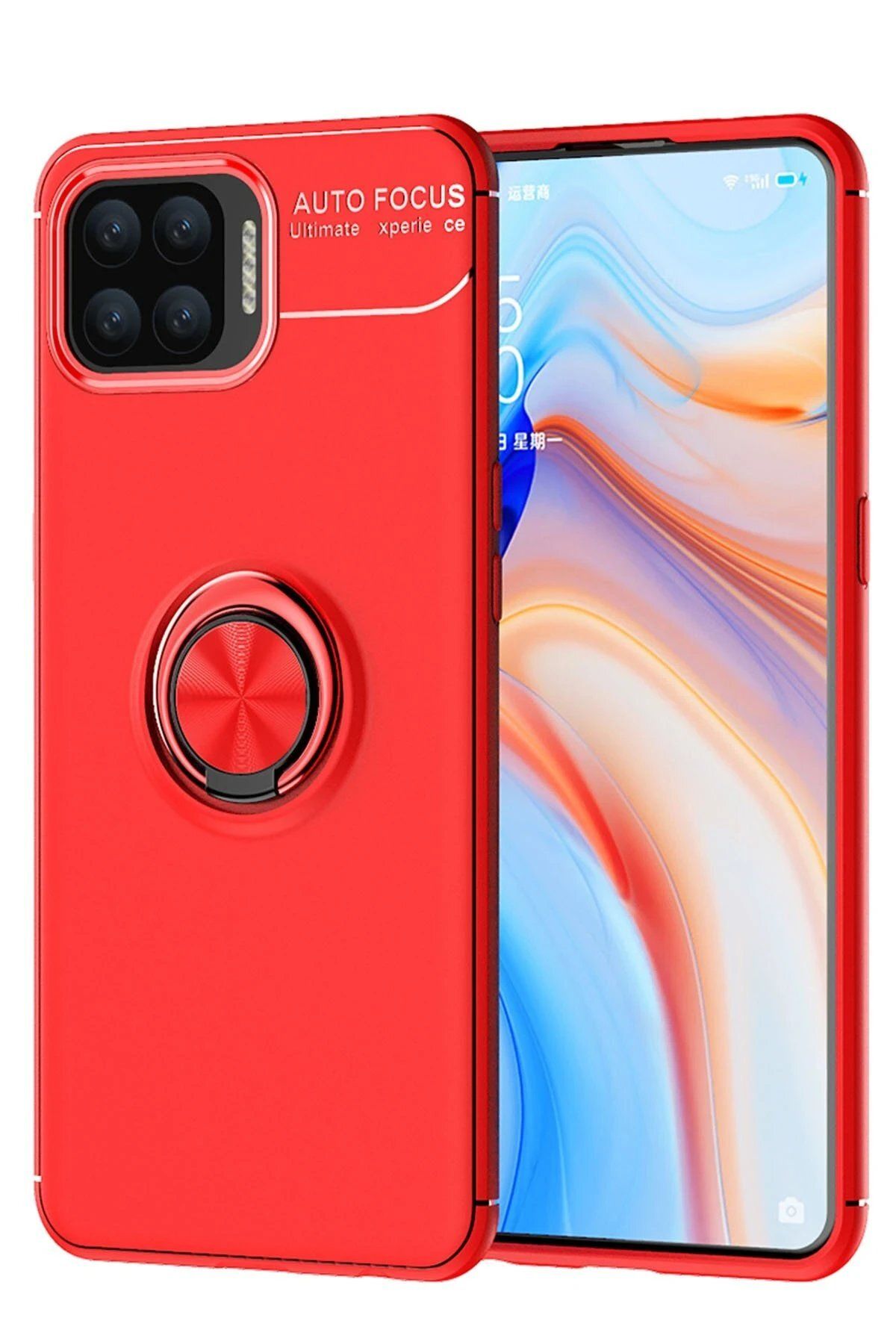 CepteToptan Newface Oppo A73 Kılıf Range Yüzüklü Silikon - Kırmızı