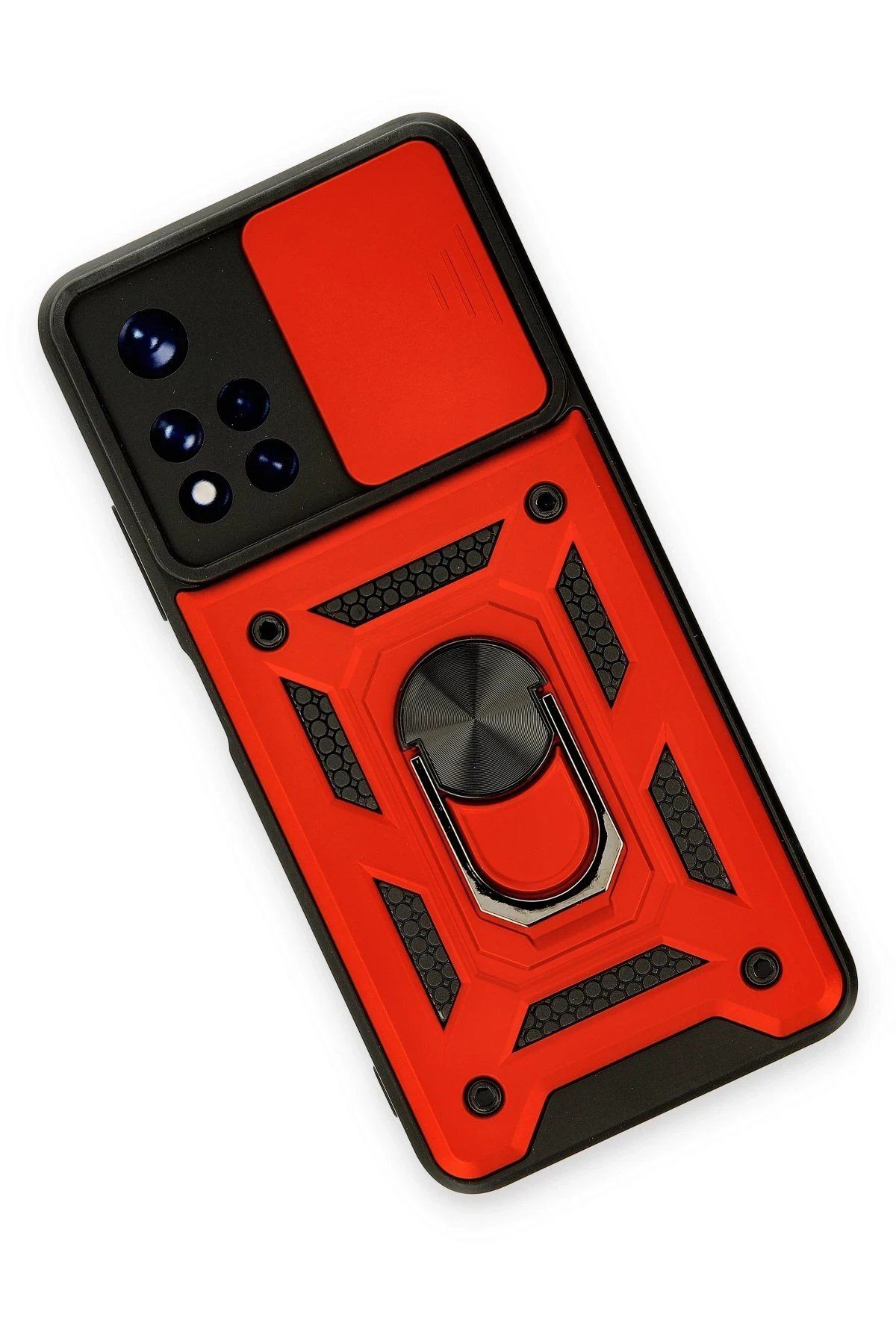 CepteToptan Newface Xiaomi Redmi Note 11T Kılıf Pars Lens Yüzüklü Silikon - Kırmızı