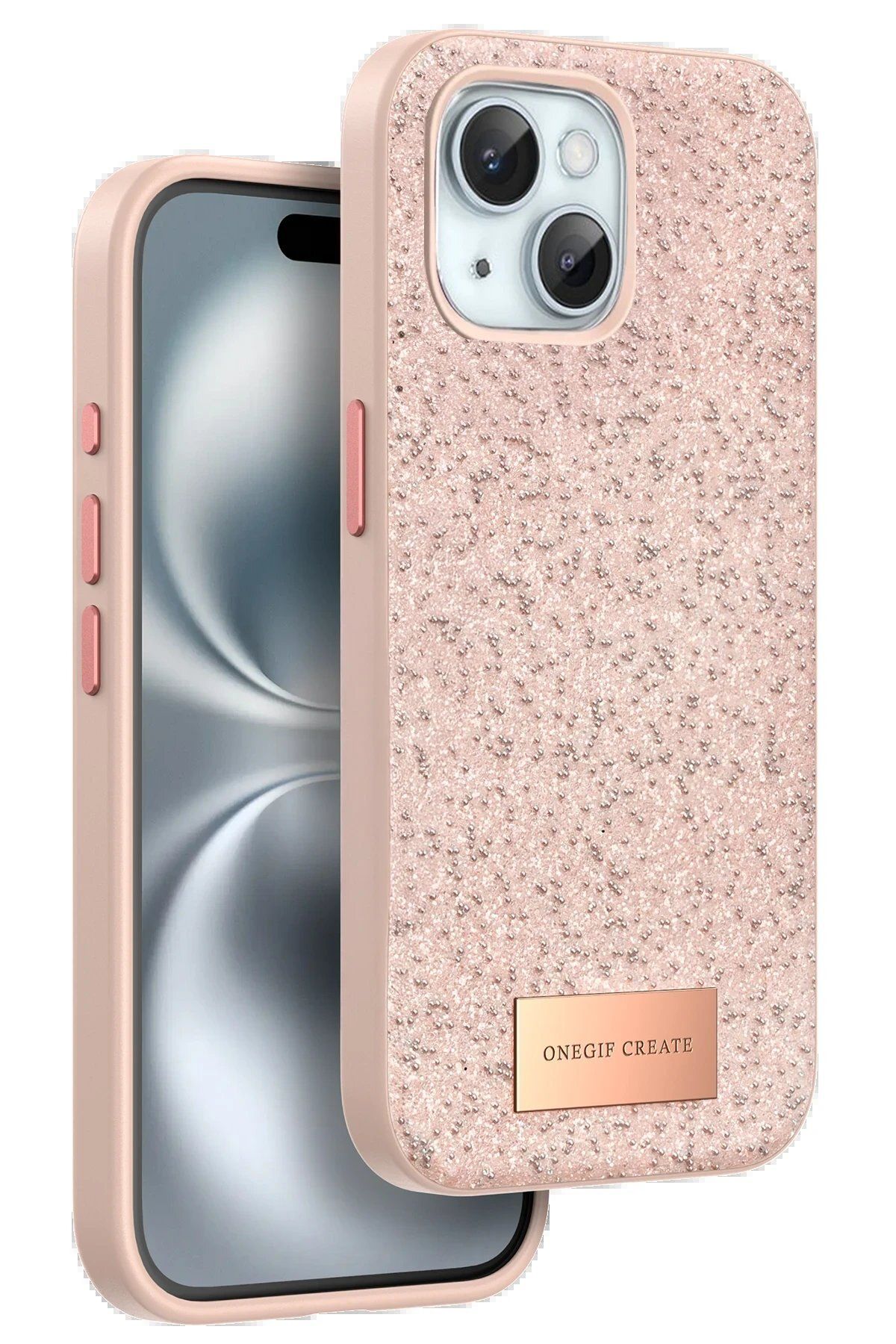 CepteToptan Onegif iPhone 15 Plus Bright Simli Kapak - Pembe