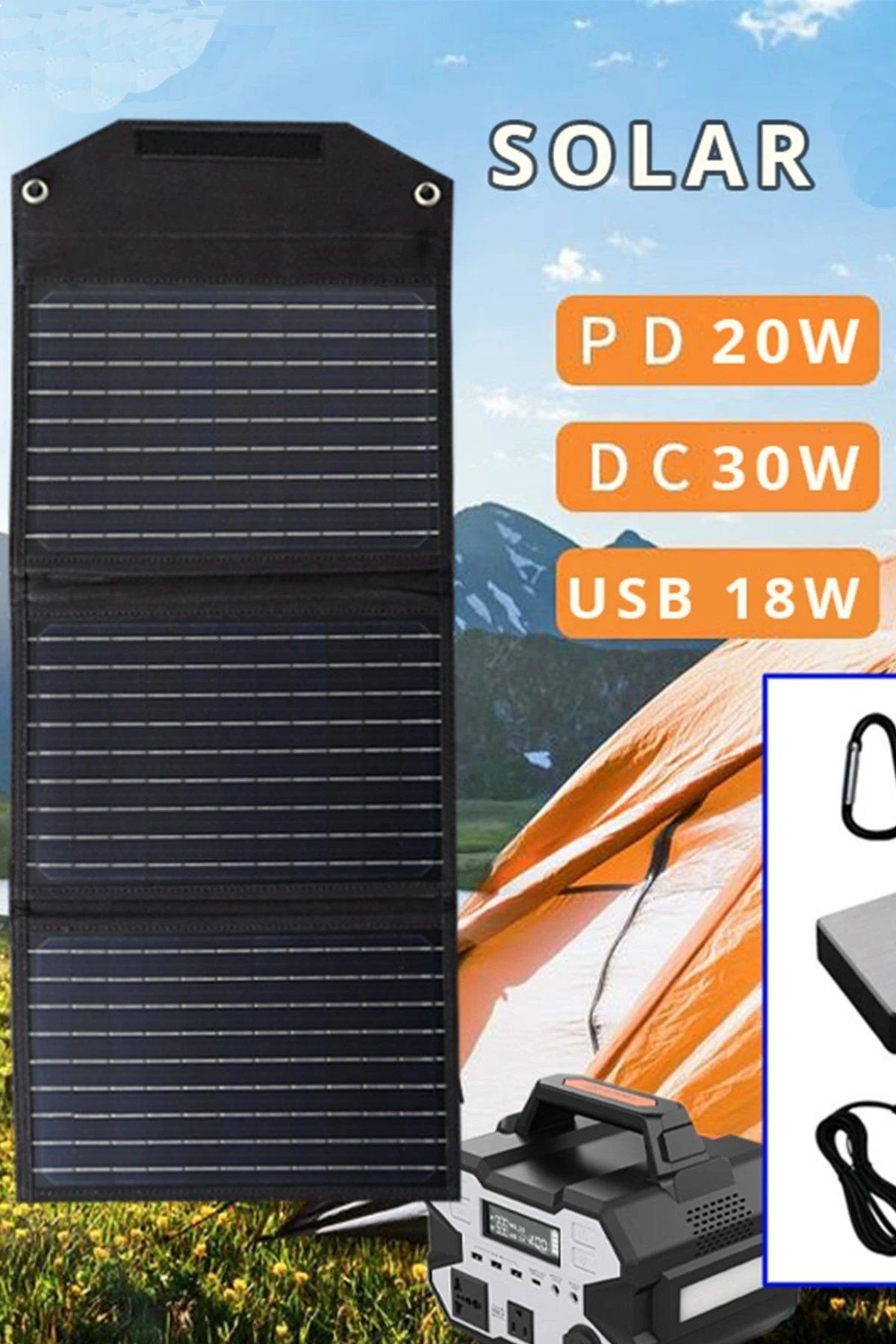 CepteToptan Konfulon SH-03 30W Hızlı Şarj Taşınabilir Güneş Enerji Paneli Şarj İstasyonu - Siyah