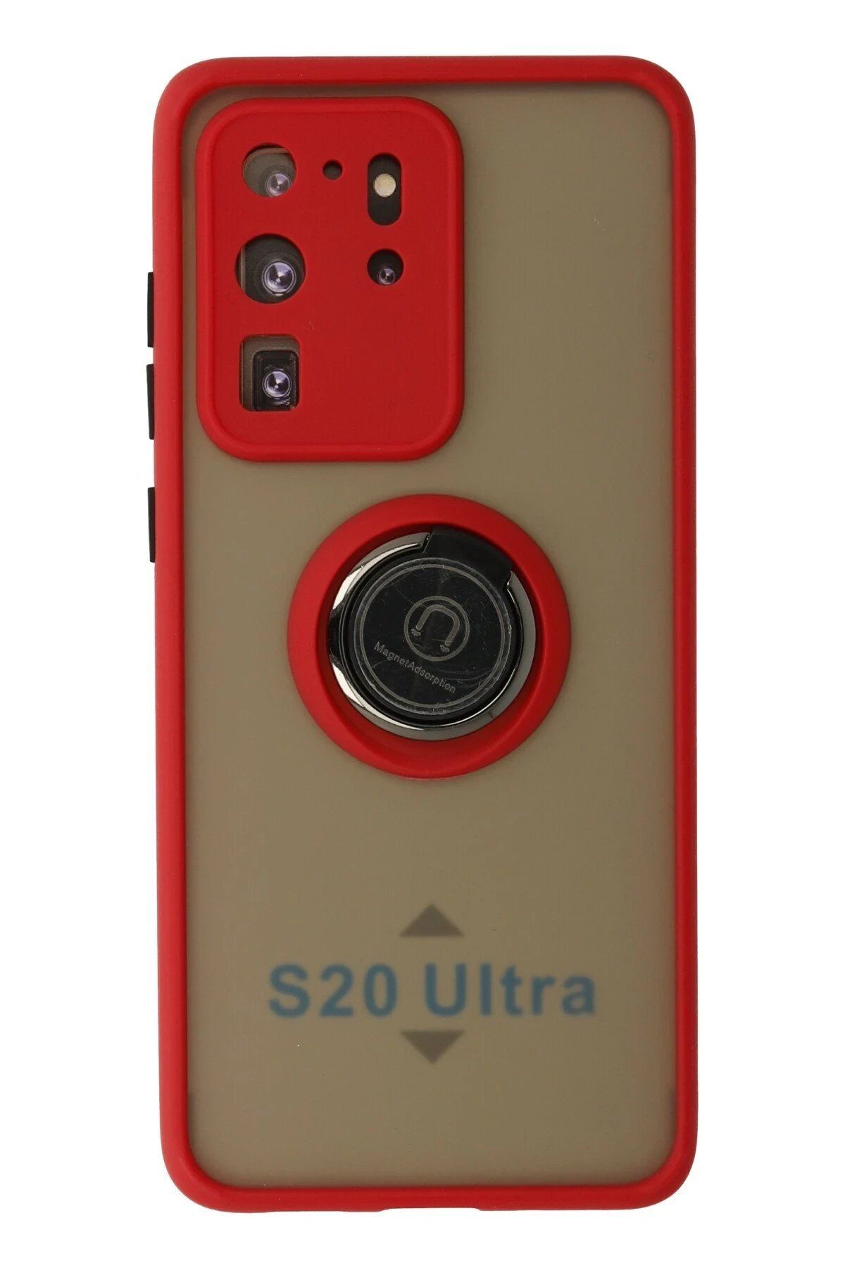 CepteToptan Newface Samsung Galaxy S20 Ultra Kılıf Montreal Yüzüklü Silikon Kapak - Kırmızı