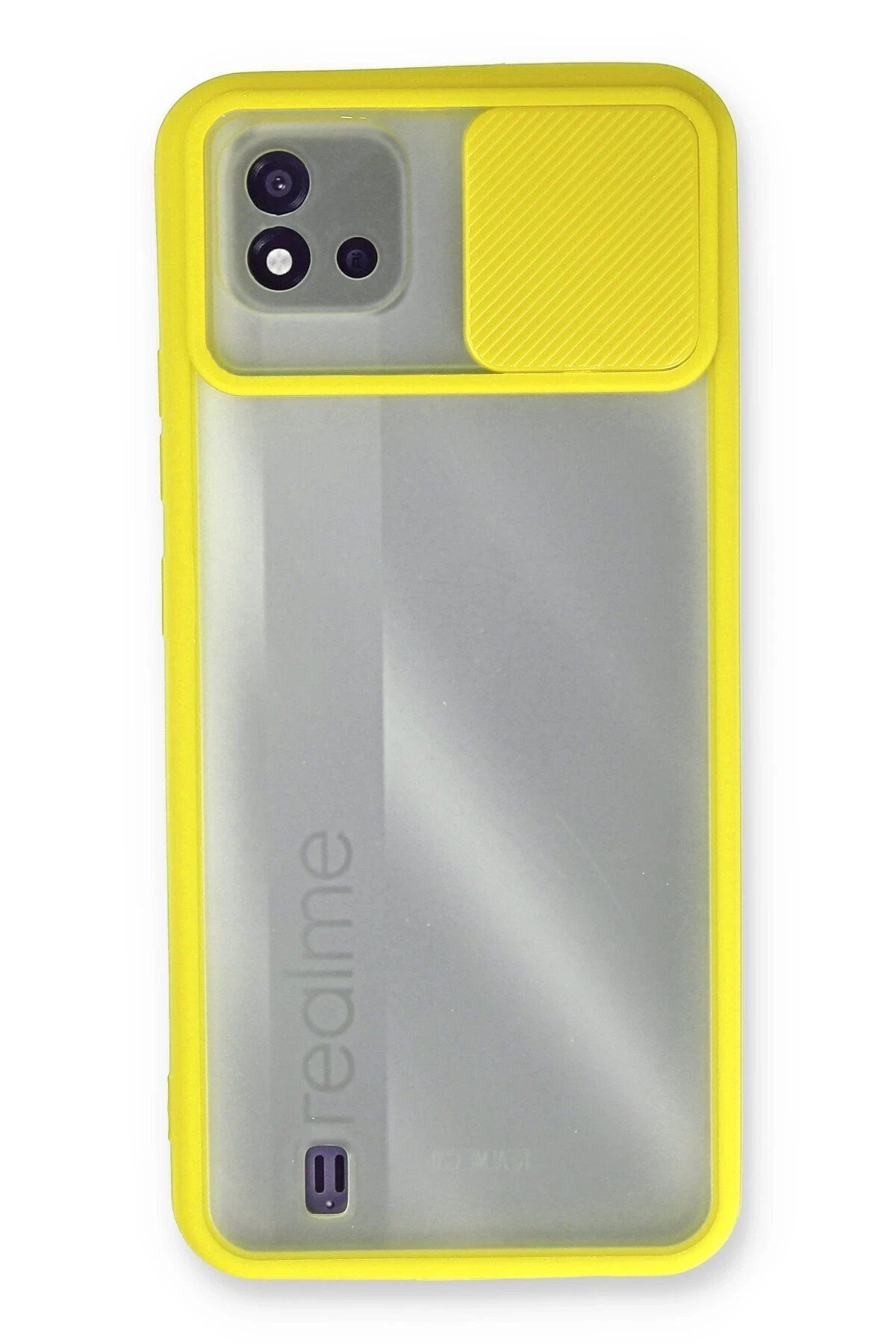 CepteToptan Newface Realme C11 2021 Kılıf Palm Buzlu Kamera Sürgülü Silikon - Sarı