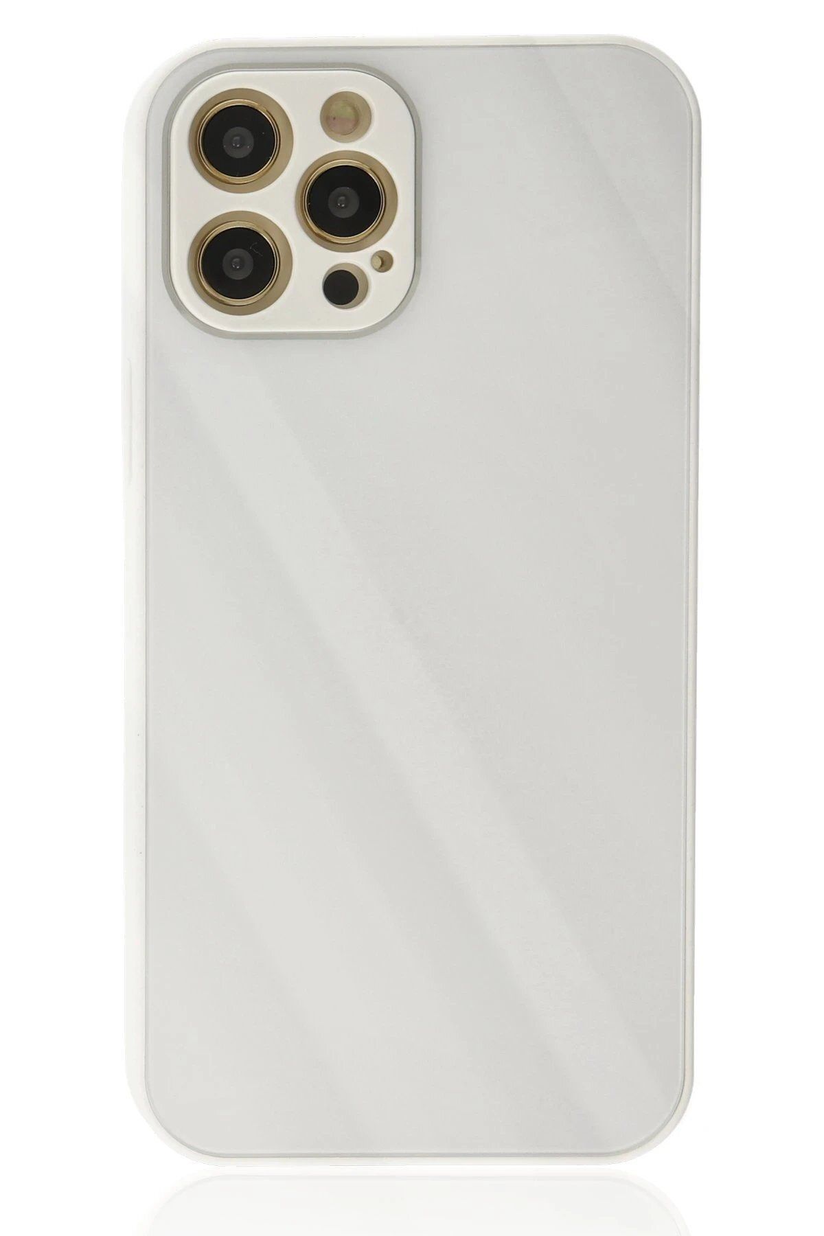 CepteToptan Newface iPhone 12 Pro Kılıf Glass Kapak - Beyaz