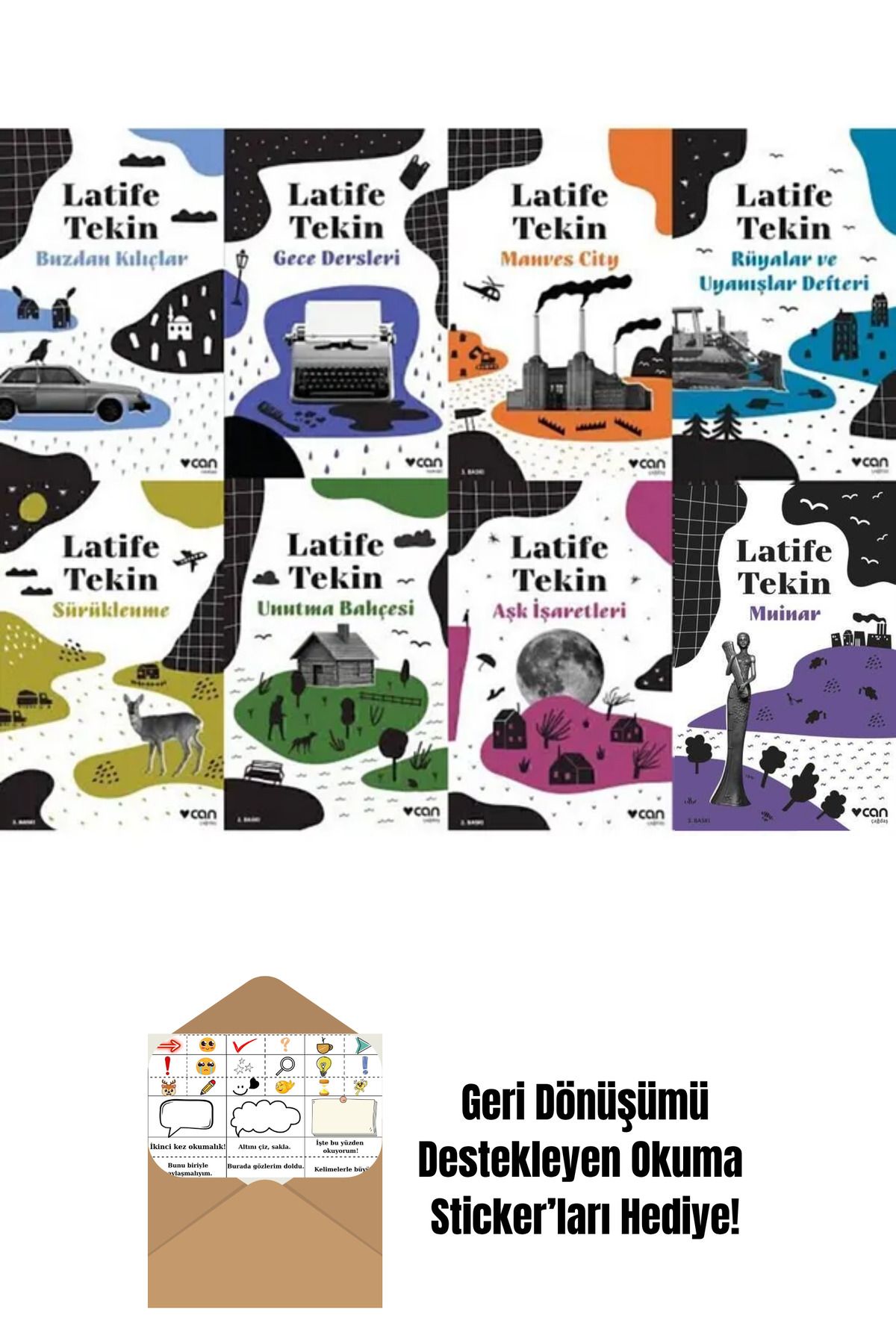 Can Yayınları Latife Tekin 8 Kitap Set + Okuma Sticker'ları