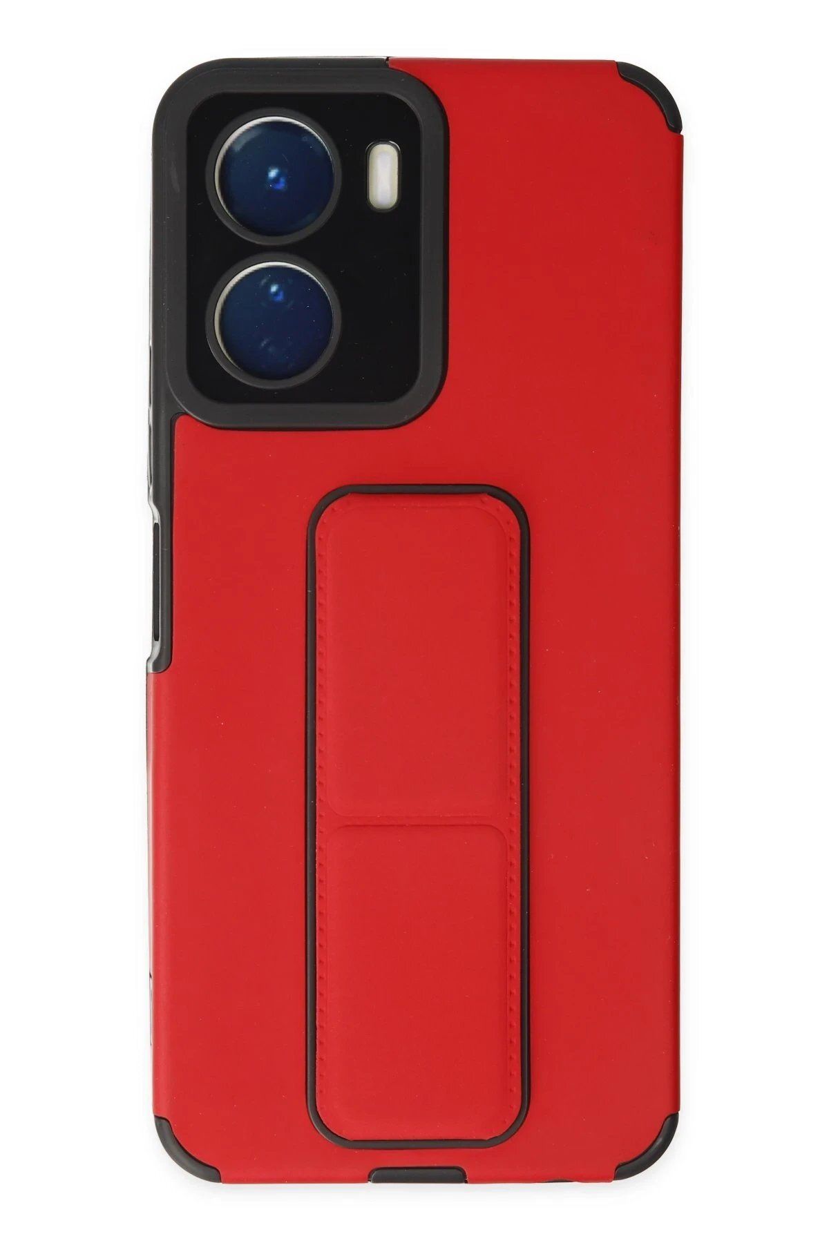 CepteToptan Newface Vivo Y16 Kılıf Mega Standlı Silikon - Kırmızı