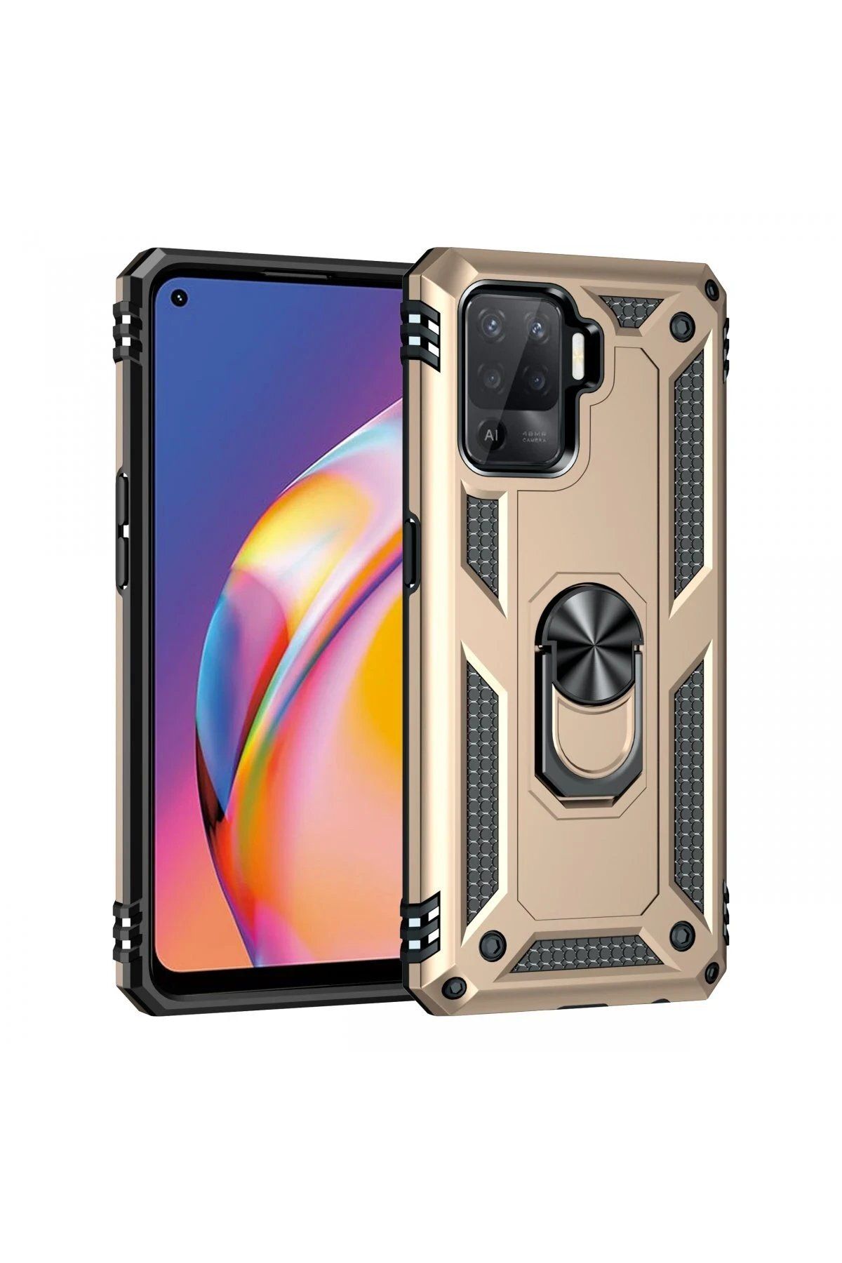 CepteToptan Newface Oppo Reno 5 Lite Kılıf Sofya Yüzüklü Silikon Kapak - Gold