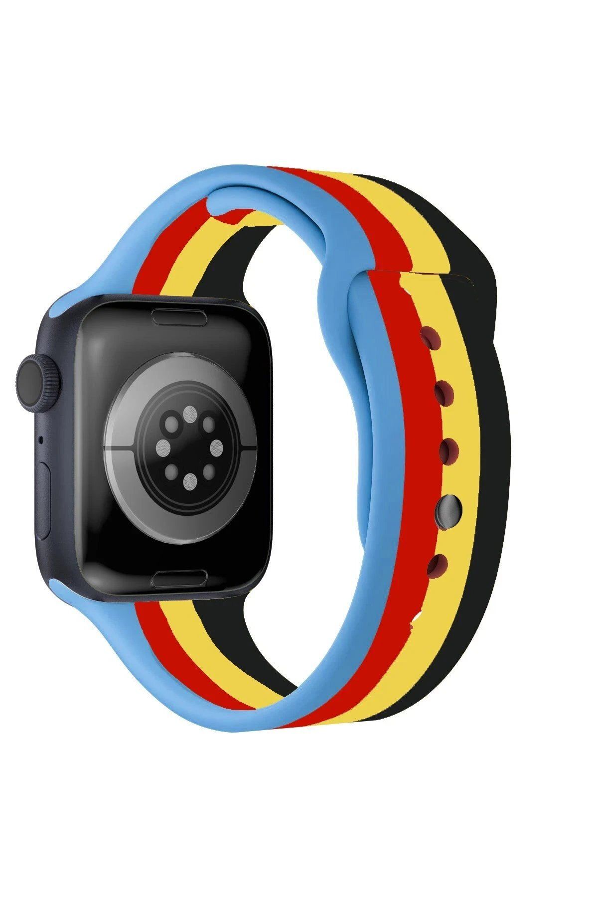 CepteToptan Newface Apple Watch 38mm Gökkuşağı Org Kordon - Siyah-Mavi