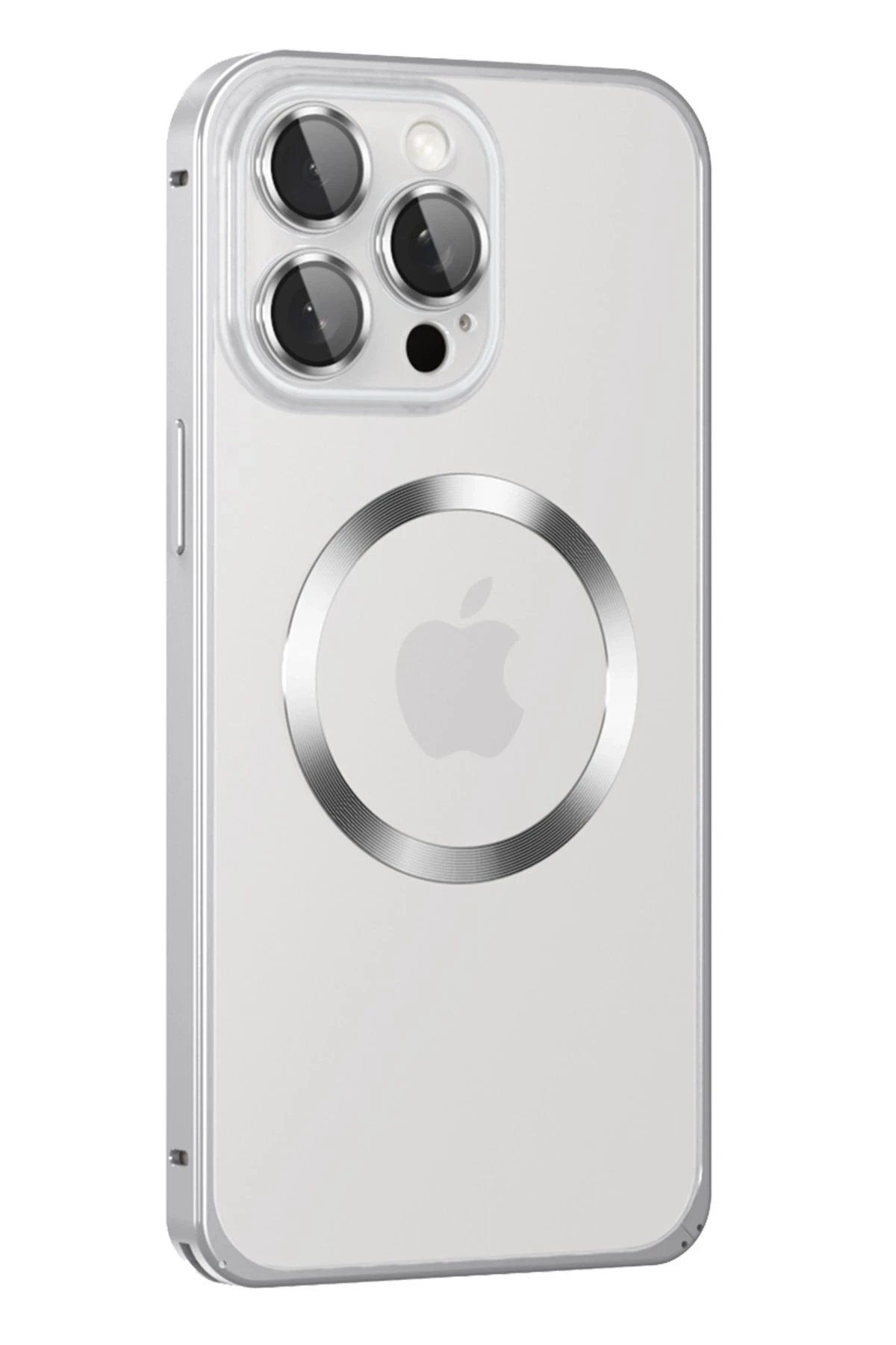 CepteToptan Joko iPhone 15 Pro Max Kılıf Metal Bumper Magneticsafe Kapak - Gümüş
