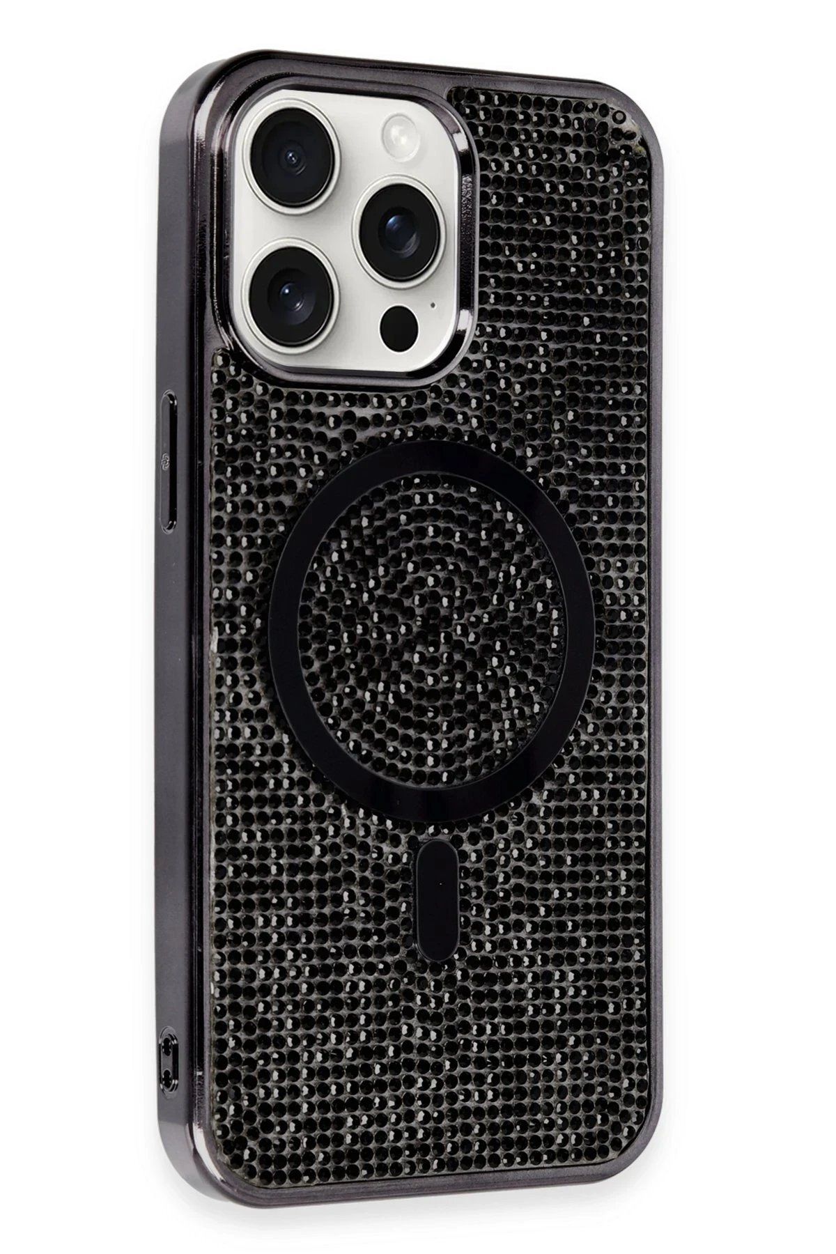 CepteToptan Newface iPhone 15 Pro Max Kılıf Diamond Magsafe Kapak - Siyah