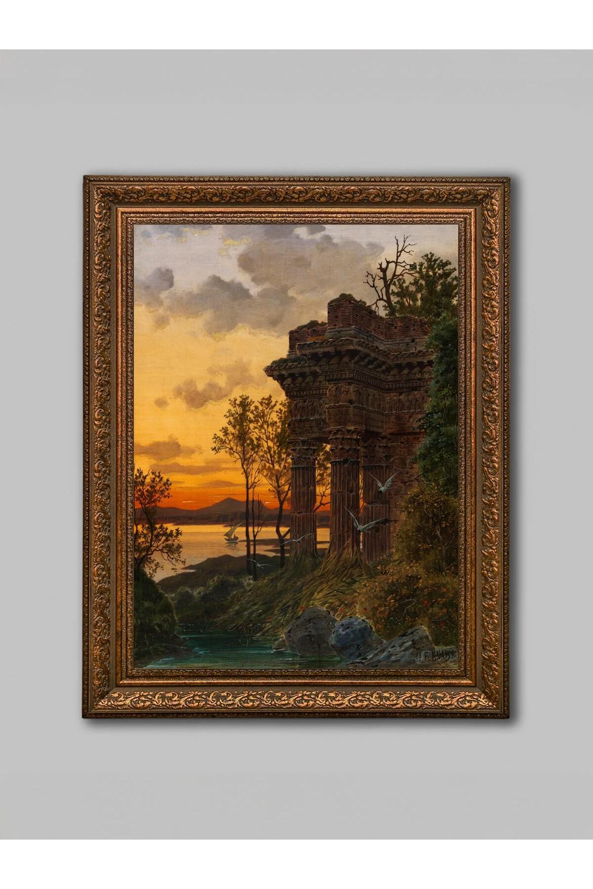 WoodyArts Sütun ve Günbatımı - Kahverengi Eskitme Çerçeve