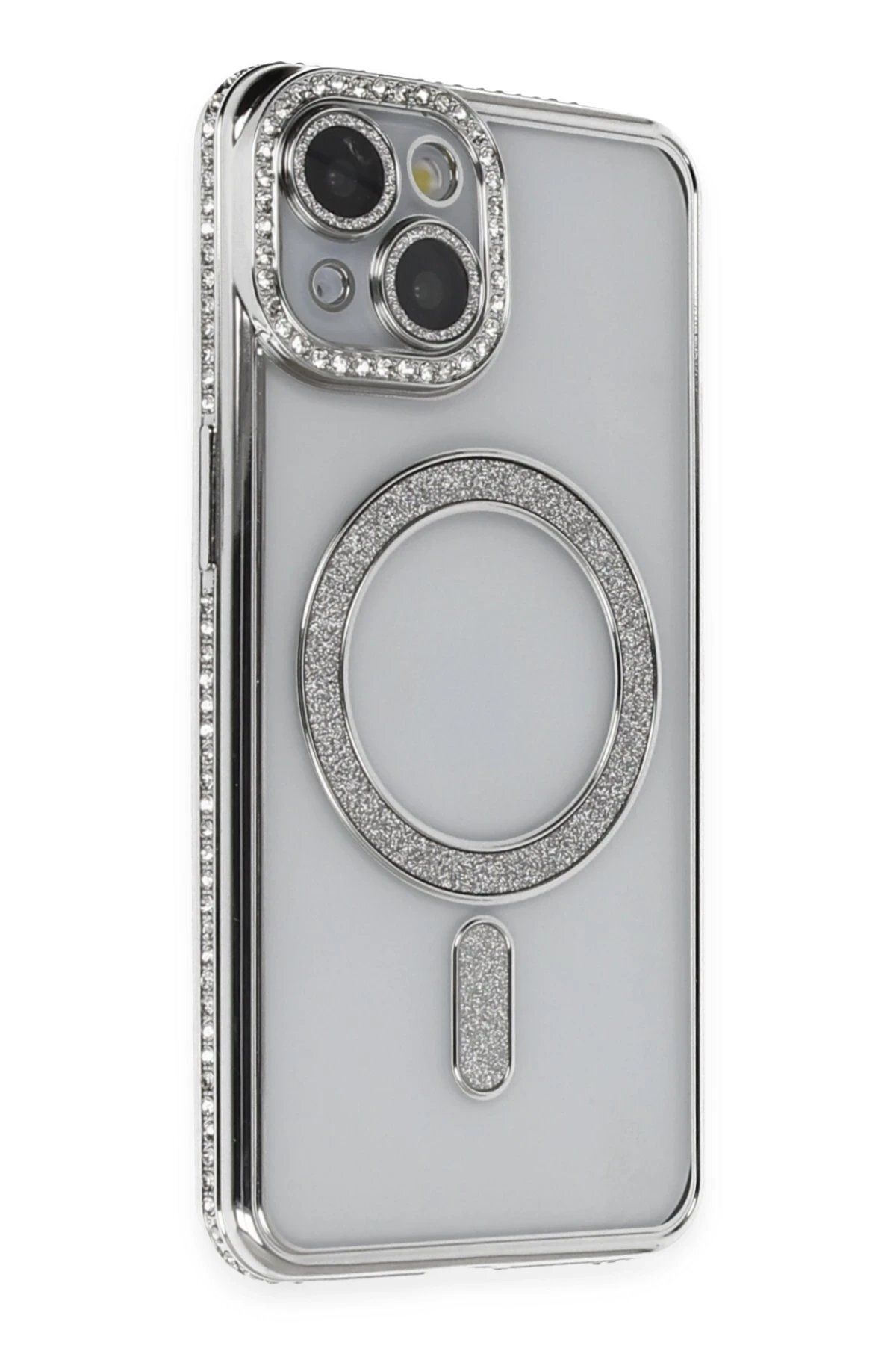 CepteToptan Newface iPhone 13 Kılıf Joke Simli Magneticsafe Kılıf - Gümüş