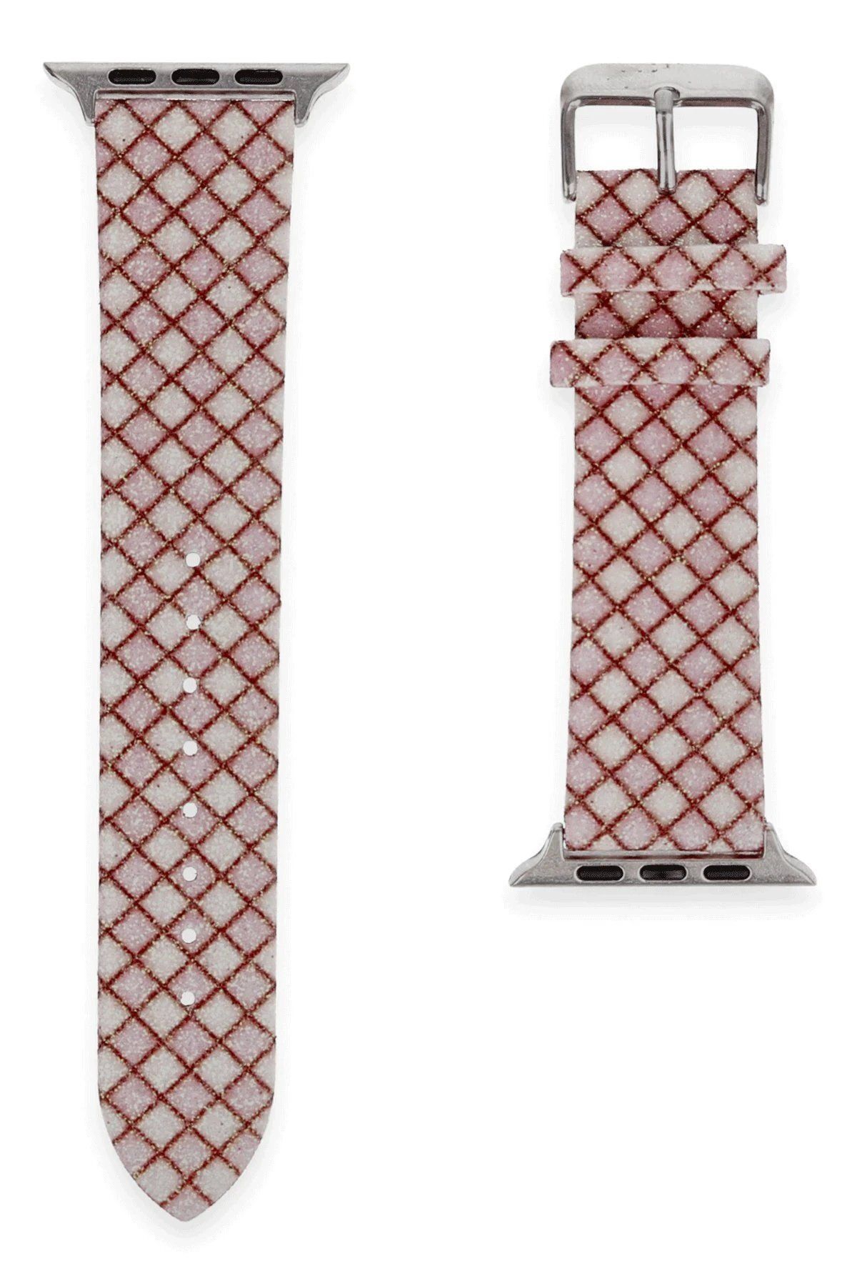 CepteToptan Newface Apple Watch 42mm Karo Motif Kordon - Pembe