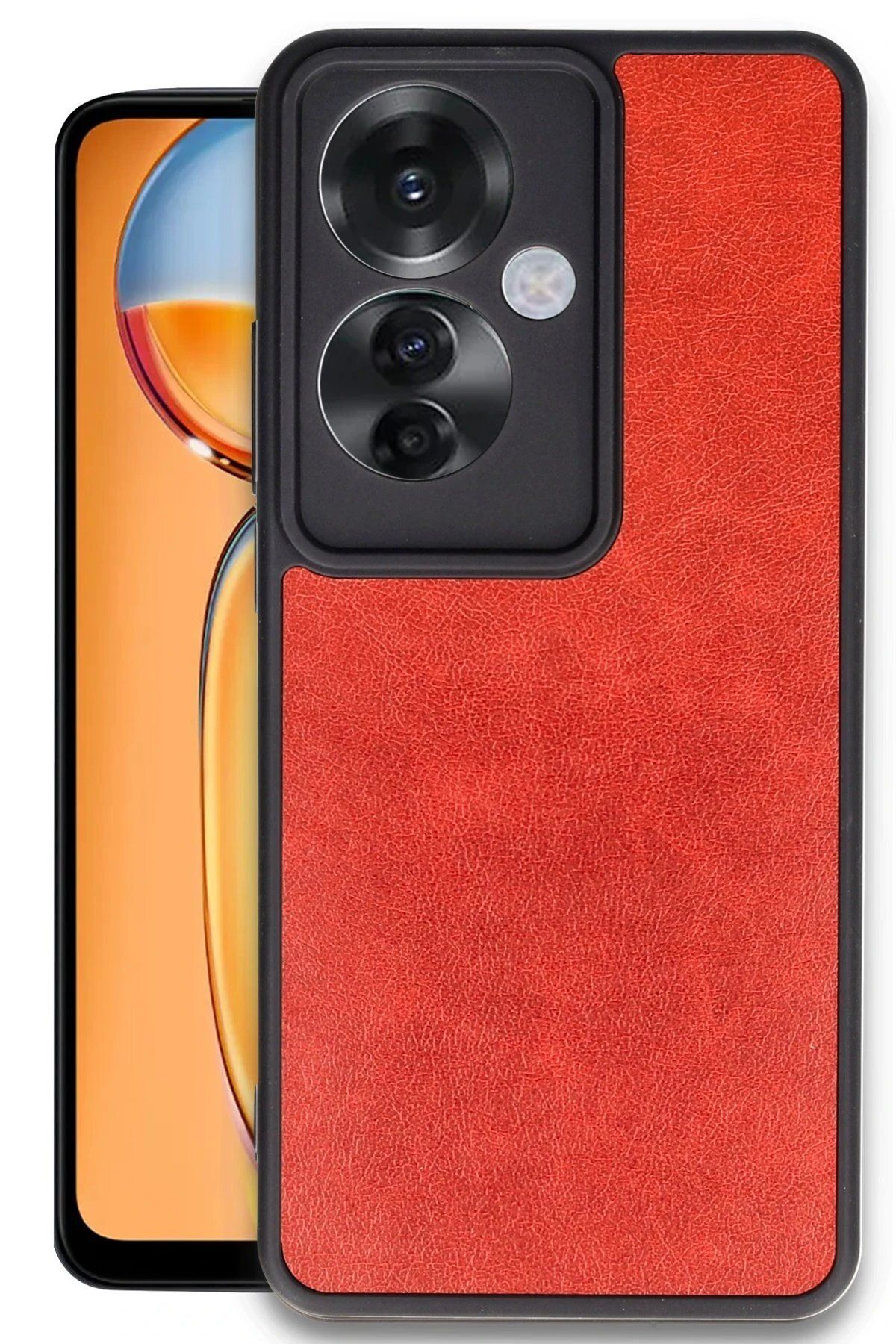 CepteToptan Newface Oppo Reno 11F Kılıf Aras Deri Kapak - Kırmızı