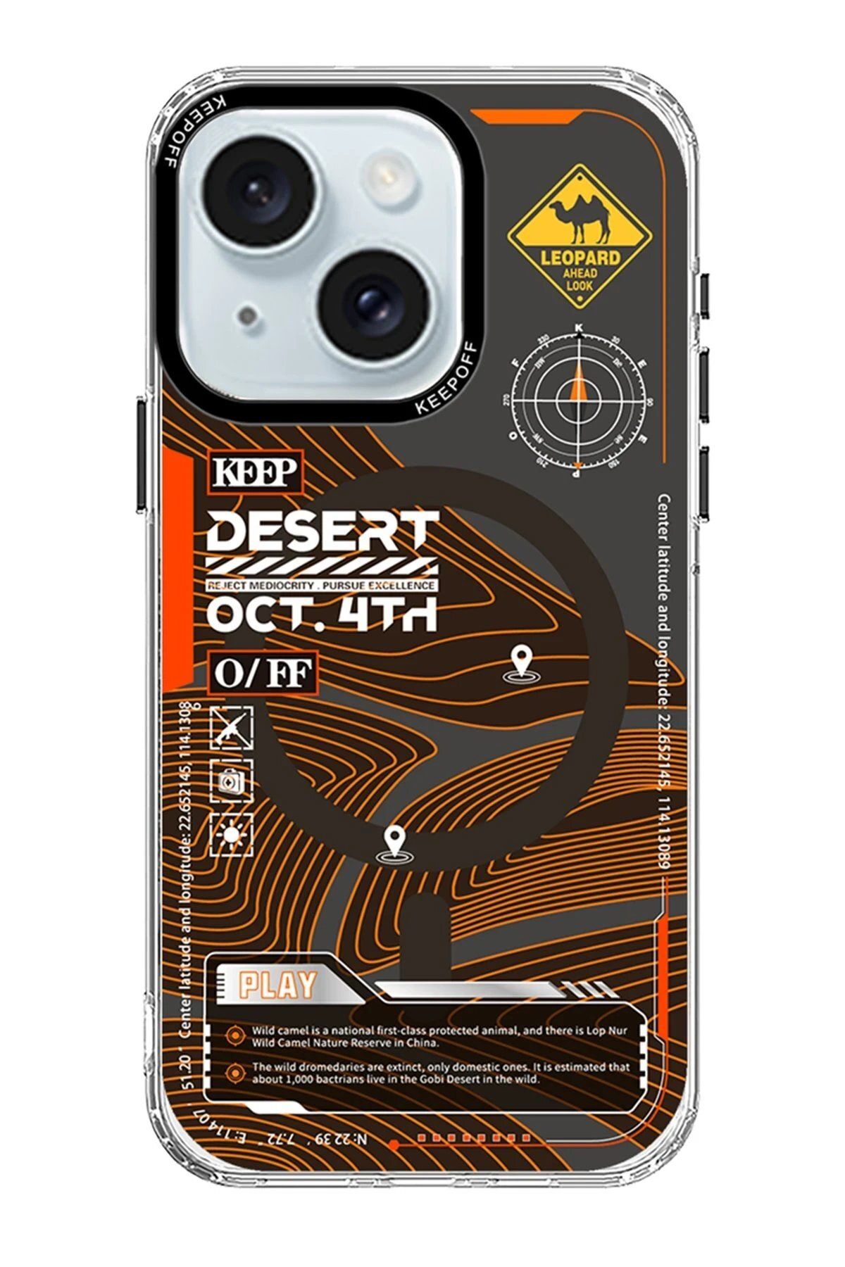 Keep Off iPhone 15 Map Magsafe Kapak - Desert