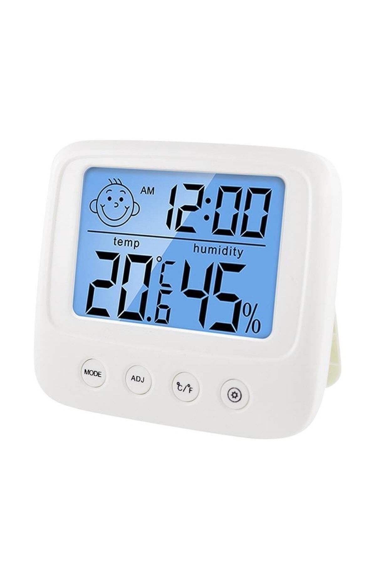 Elioure Beyaz Dijital Masaüstü Saat, Sıcaklık, Nem, Alarm, LED Işıklı, Konforlu Tasarım