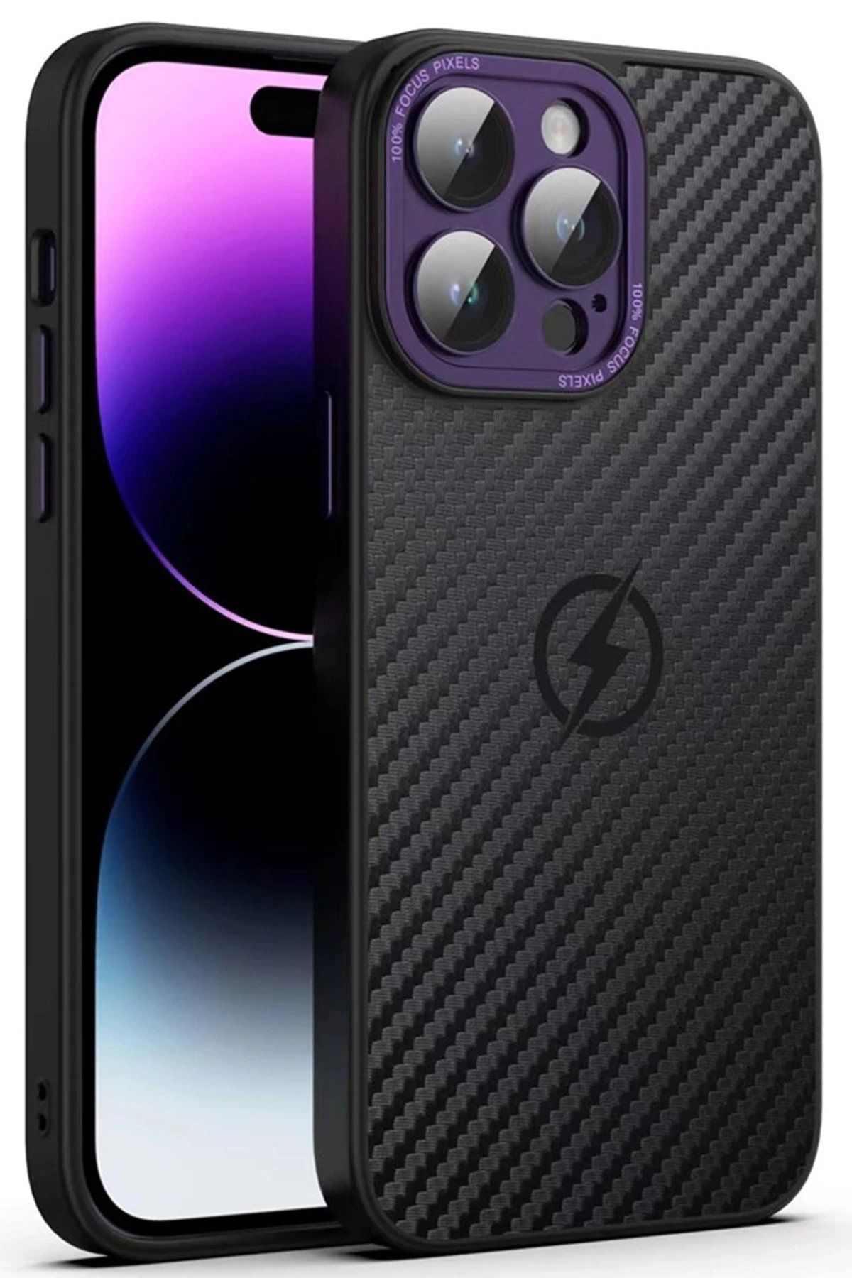 CepteToptan Newface iPhone 14 Pro Max Kılıf Harbon Magneticsafe Karbon Kapak - Derin Mor