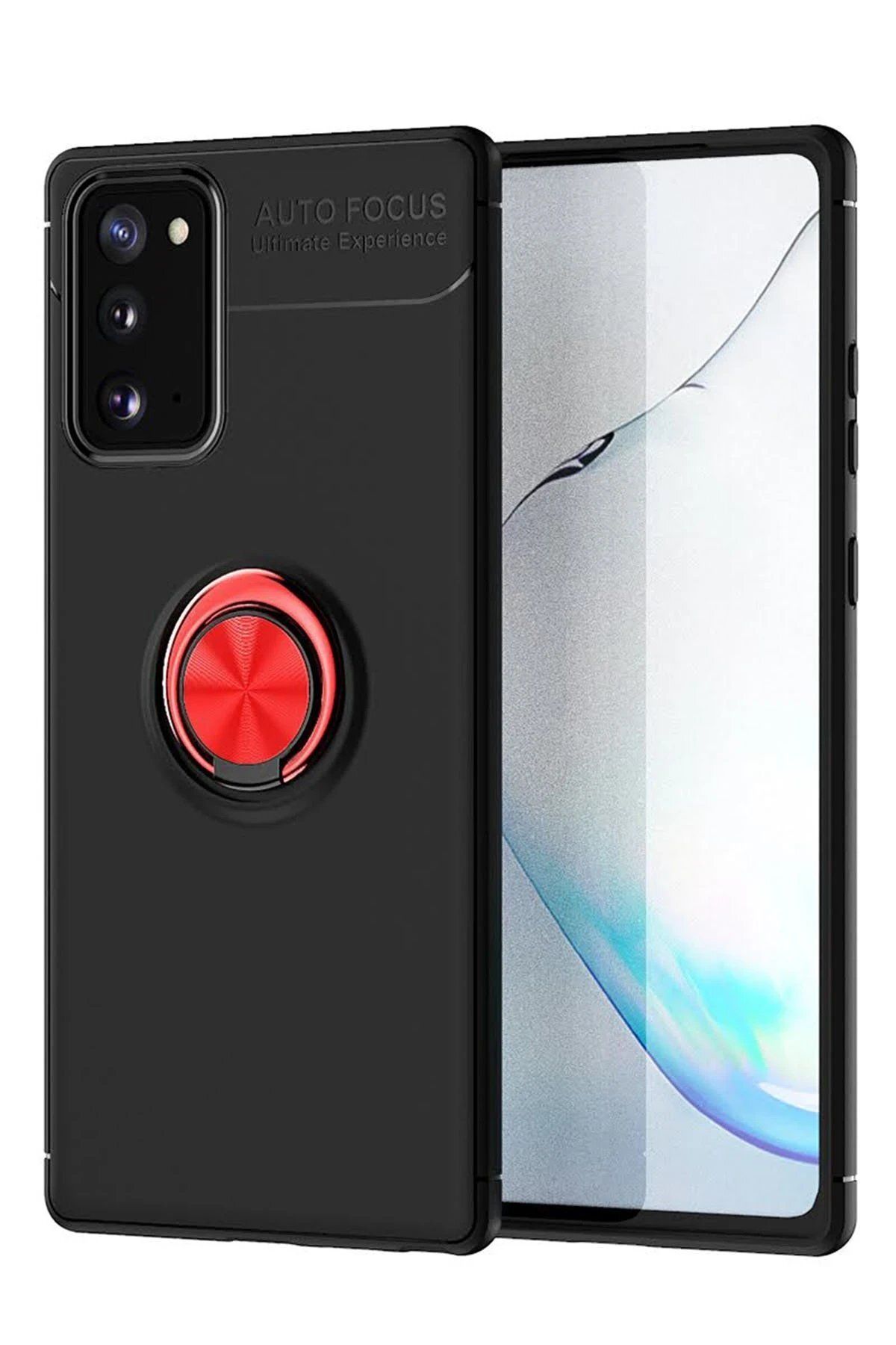 CepteToptan Newface Samsung Galaxy Note 20 Kılıf Range Yüzüklü Silikon - Siyah-Kırmızı