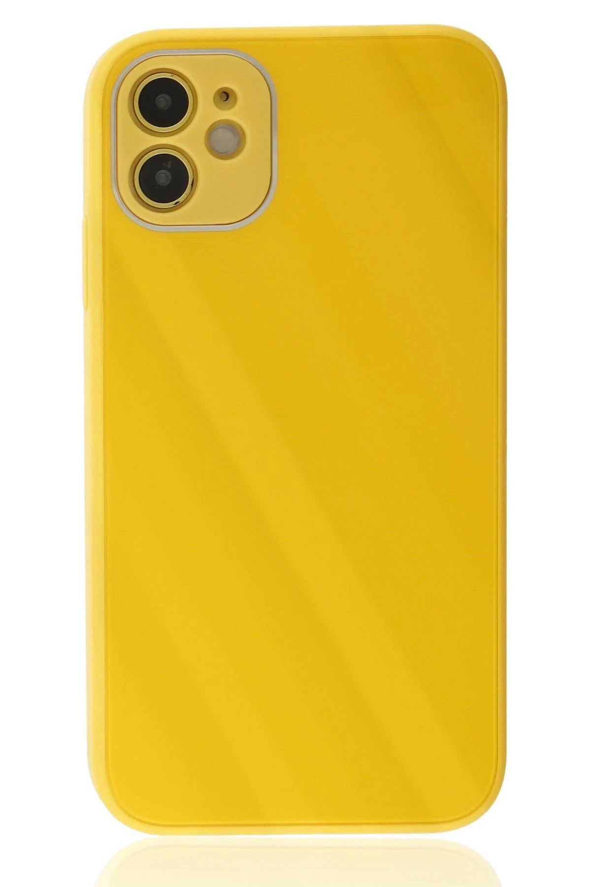 CepteToptan Newface iPhone 12 Kılıf Glass Kapak - Sarı
