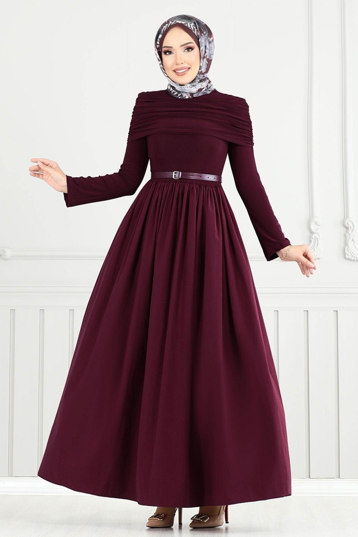 ModaMerve Drape Detay Tesettür Elbise 2421ANT904-M Bordo