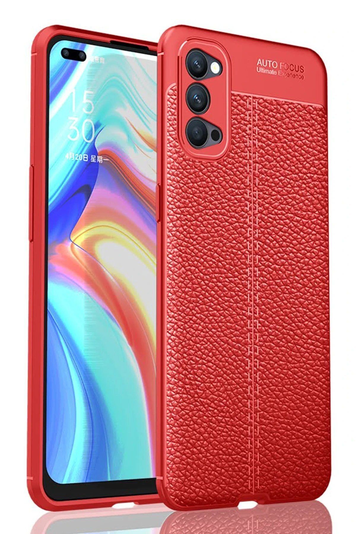 CepteToptan Newface Oppo Reno 4 Kılıf Auto Focus Kapak - Kırmızı