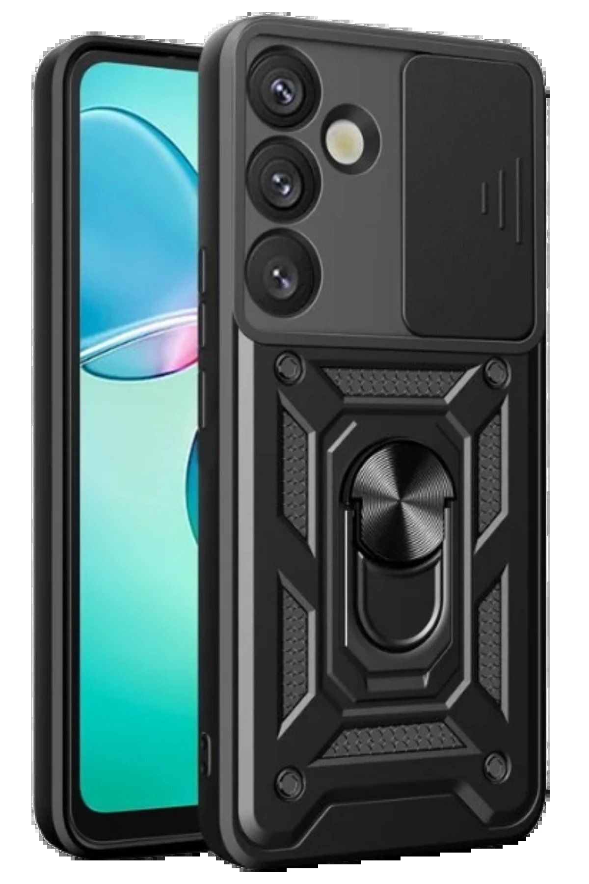 CepteToptan Newface Samsung Galaxy S25 Plus Kılıf Pars Lens Yüzüklü Silikon - Siyah
