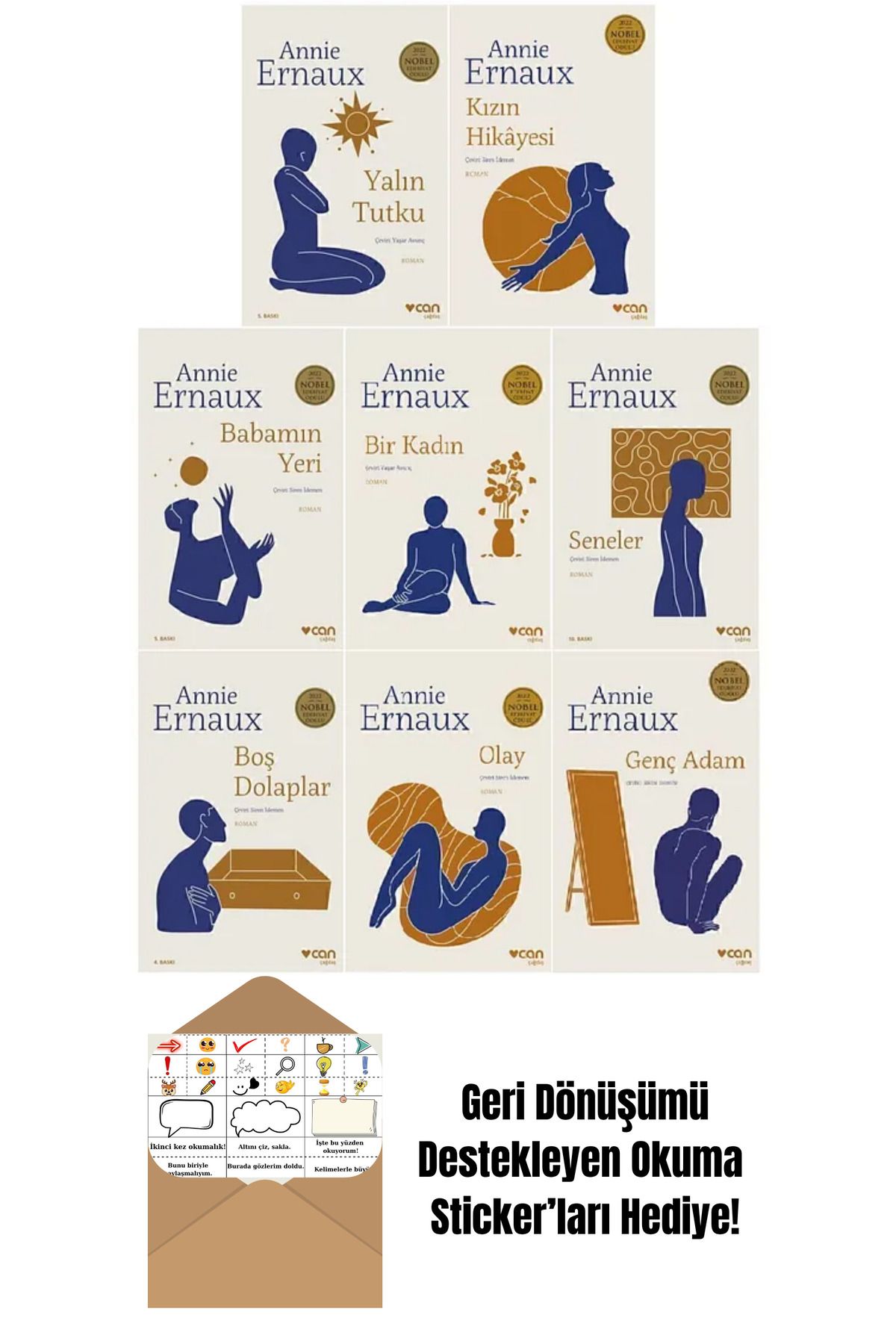 Can Yayınları Annie Ernaux 8 Kitap Set + Okuma Sticker'ları