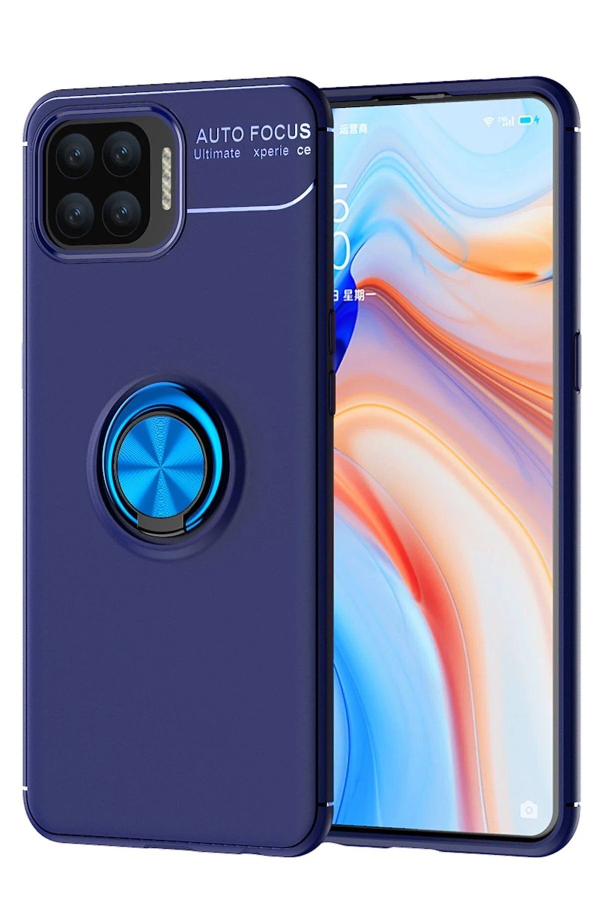 CepteToptan Newface Oppo A73 Kılıf Range Yüzüklü Silikon - Mavi