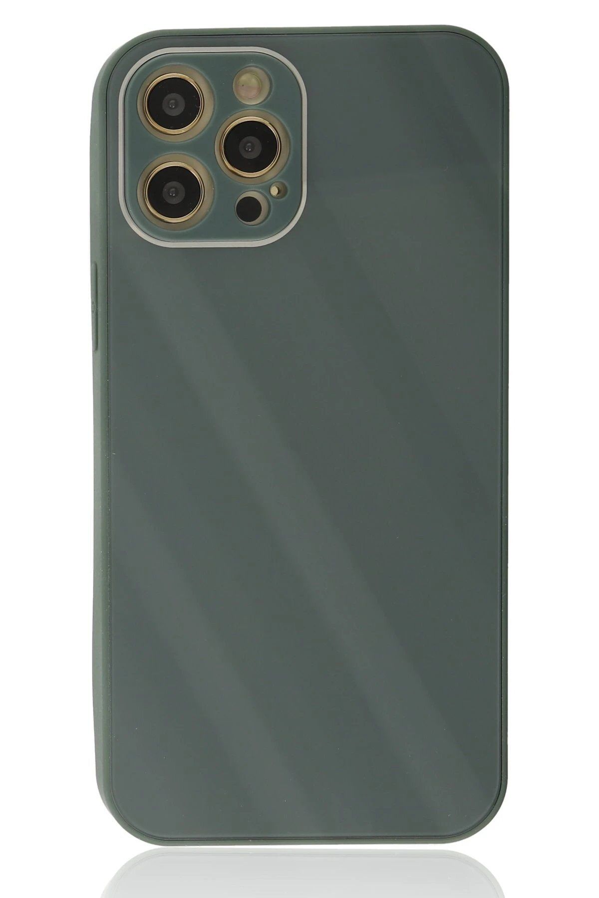 CepteToptan Newface iPhone 12 Pro Max Kılıf Glass Kapak - Koyu Yeşil