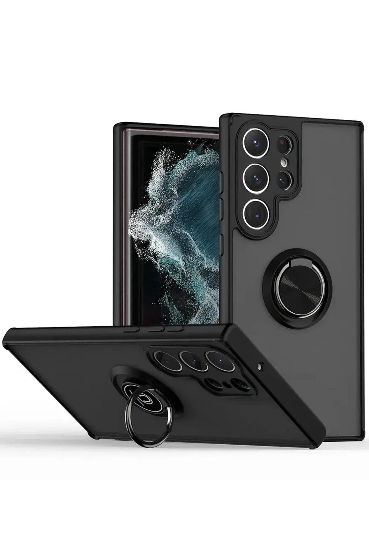 CepteToptan Newface Samsung Galaxy S25 Ultra Kılıf Montreal Yüzüklü Silikon Kapak - Siyah