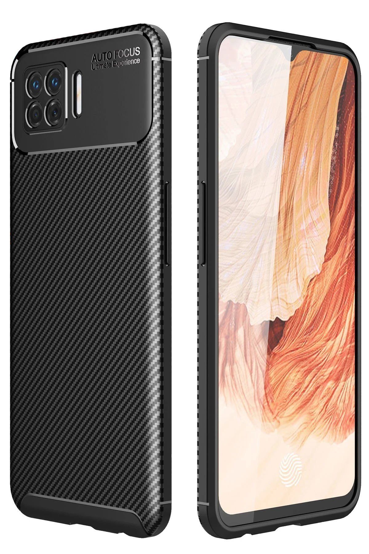 CepteToptan Newface Oppo A73 Kılıf Auto Focus Karbon Kapak - Siyah