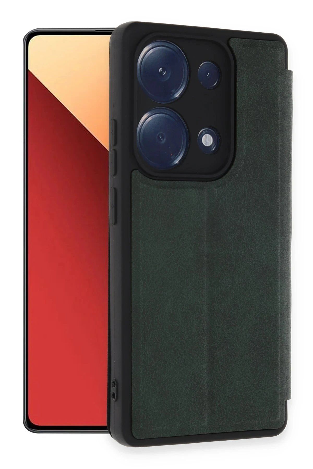 CepteToptan Newface Xiaomi Redmi Note 13 Pro 4G Kılıf Flip Cover - Koyu Yeşil
