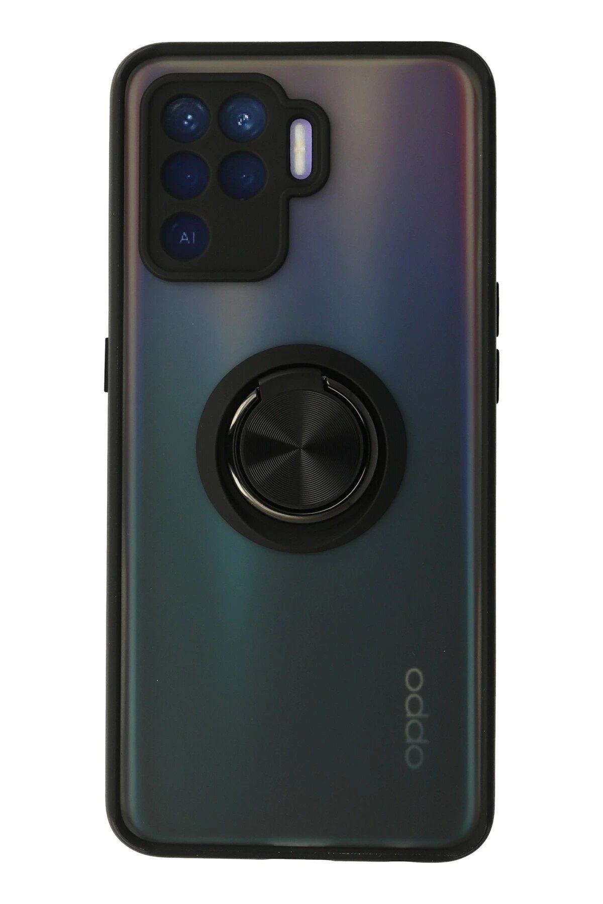 CepteToptan Newface Oppo Reno 5 Lite Kılıf Montreal Yüzüklü Silikon Kapak - Siyah