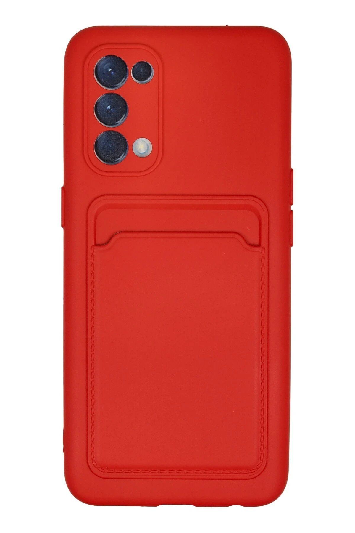 CepteToptan Newface Oppo Reno 5 Kılıf Kelvin Kartvizitli Silikon - Kırmızı